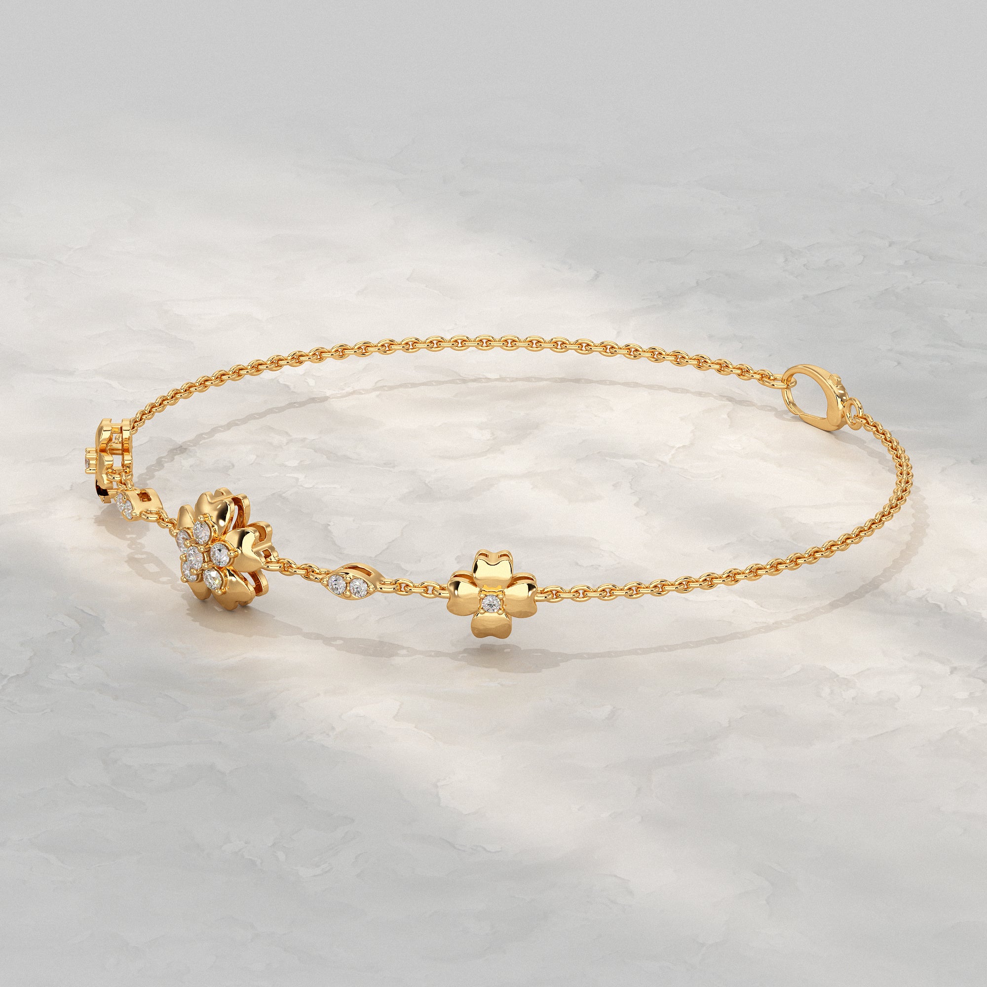 Floral Chain Bracelet with Diamond Petals