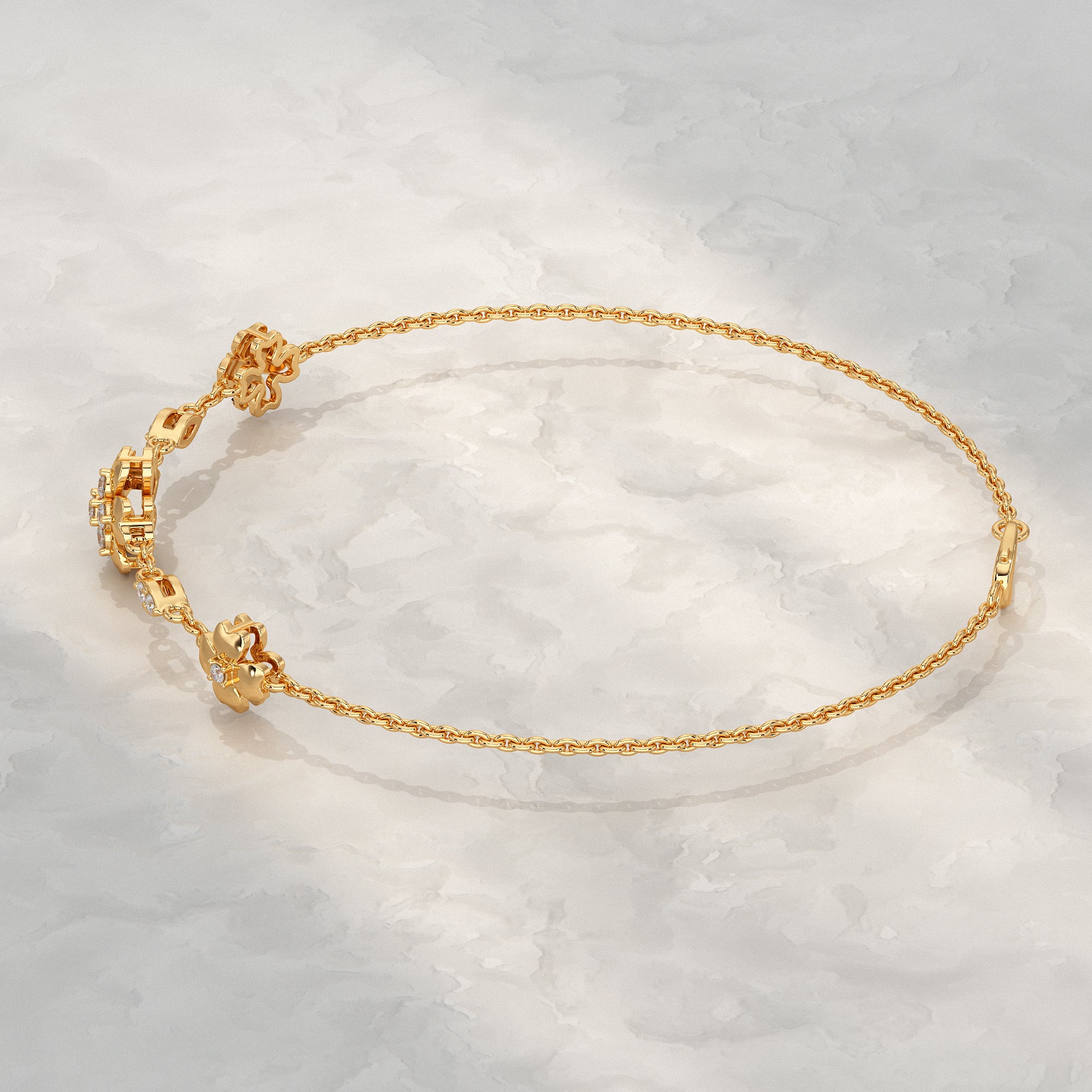 Floral Chain Bracelet with Diamond Petals