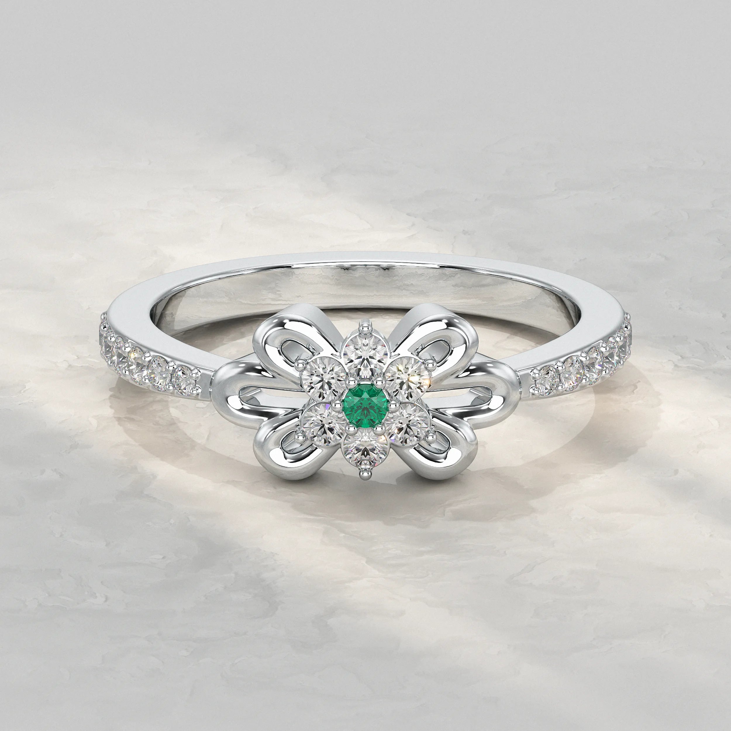 Silver-Ring-With-Diamond-Floral -Design