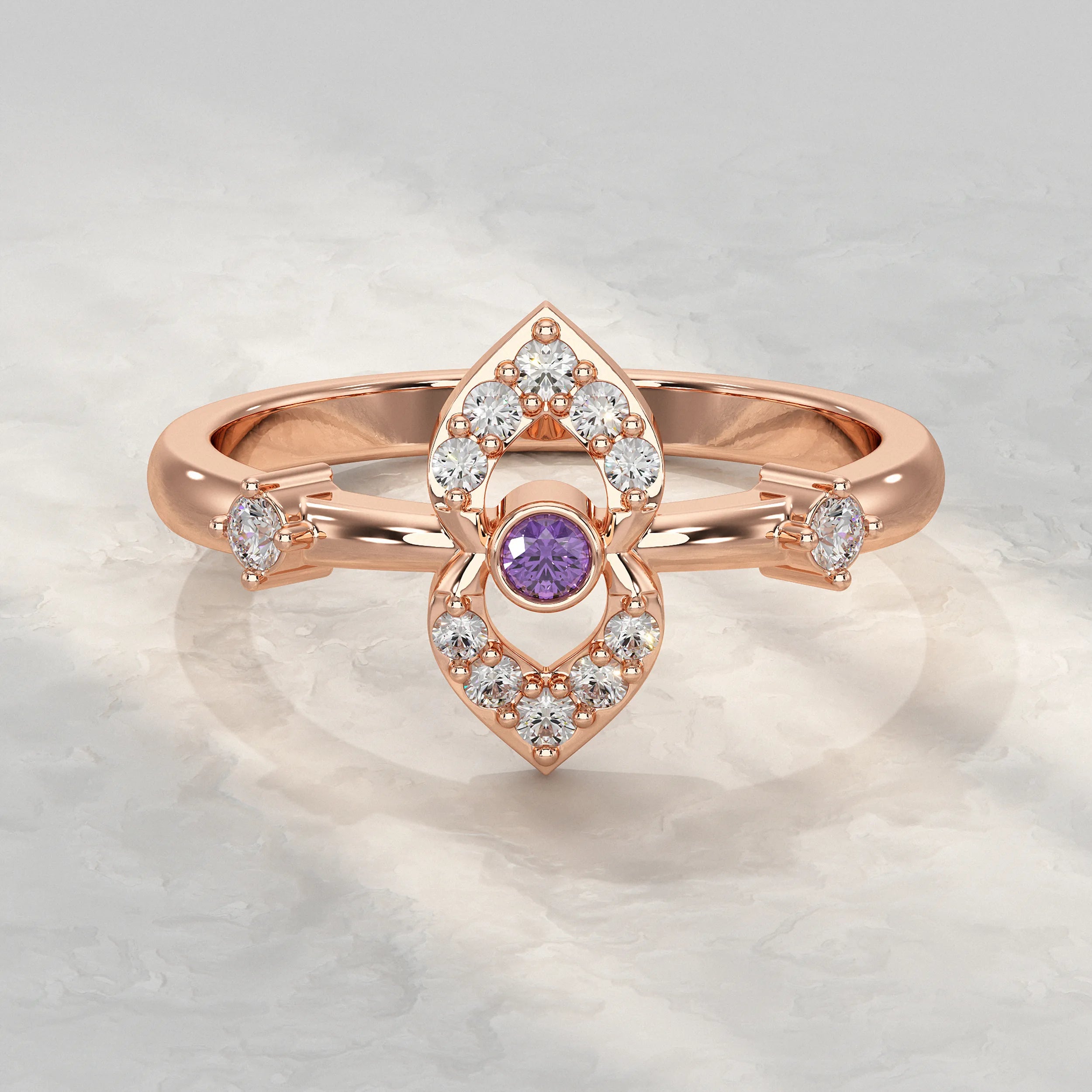 Rose-Gold-Ring-With-Amethyst-And-Diamond