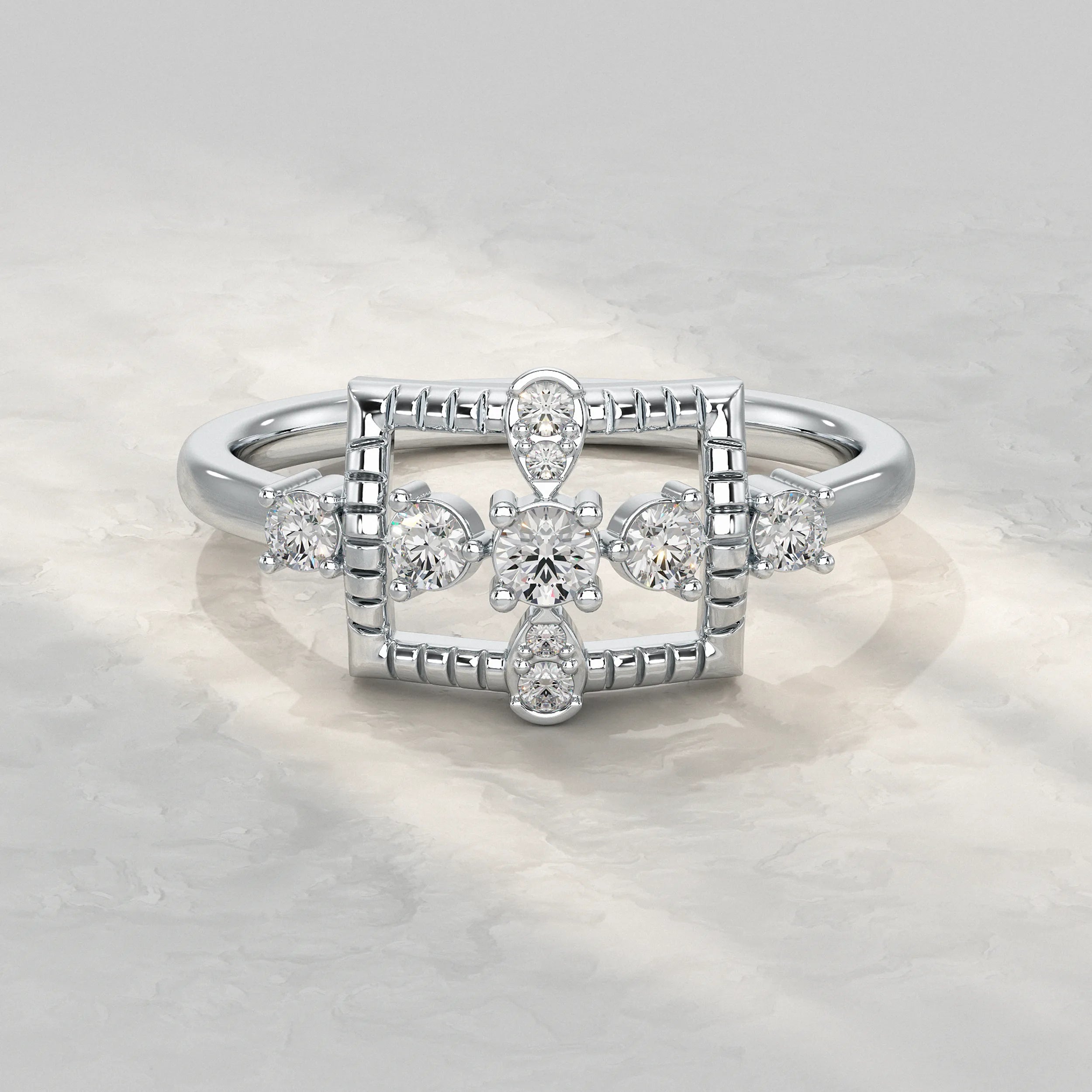 Silver-Geometric-Diamond-Ring