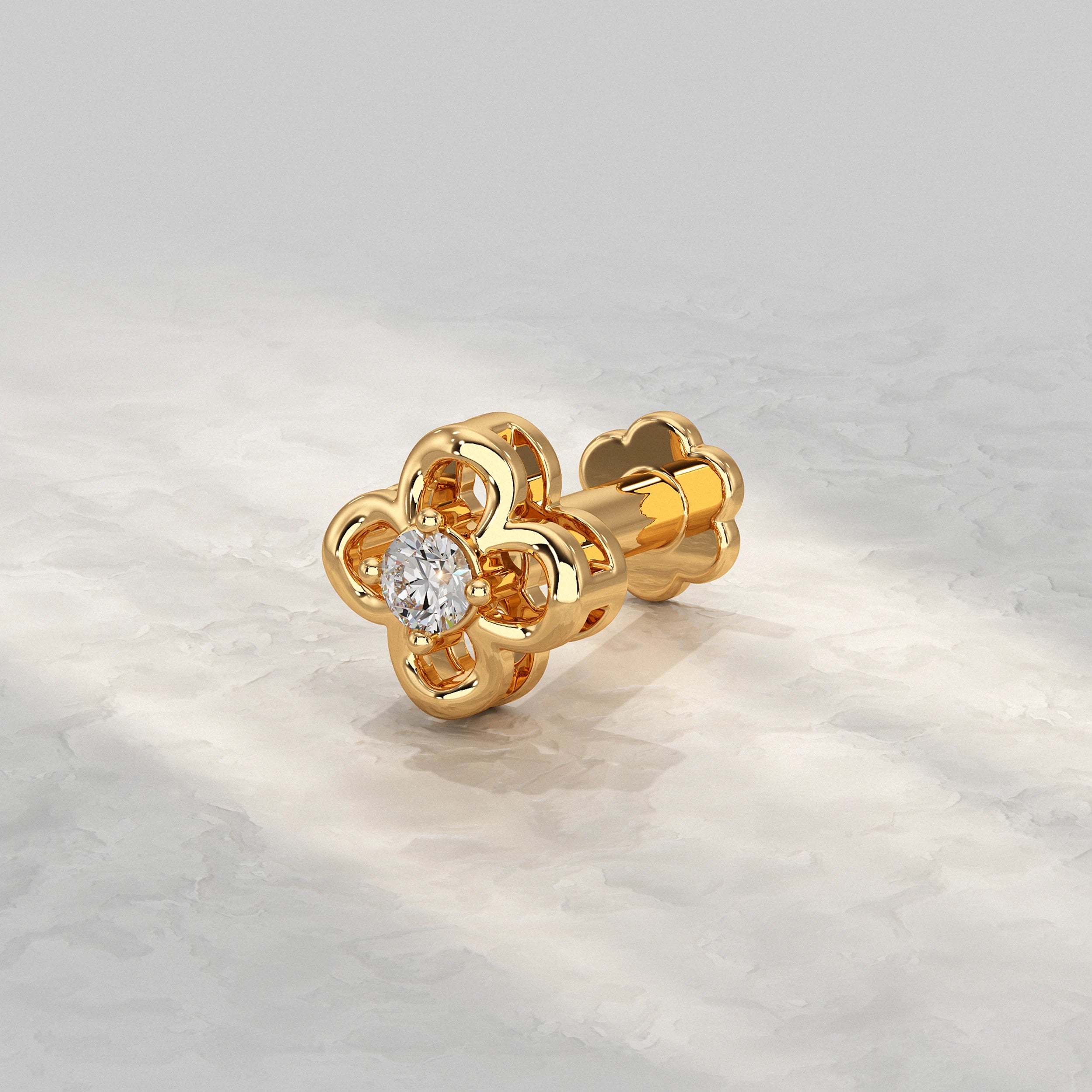 Yellow-Gold-Nose-Stud-With-Petaled-Floral-Motif-And-Center-Diamond