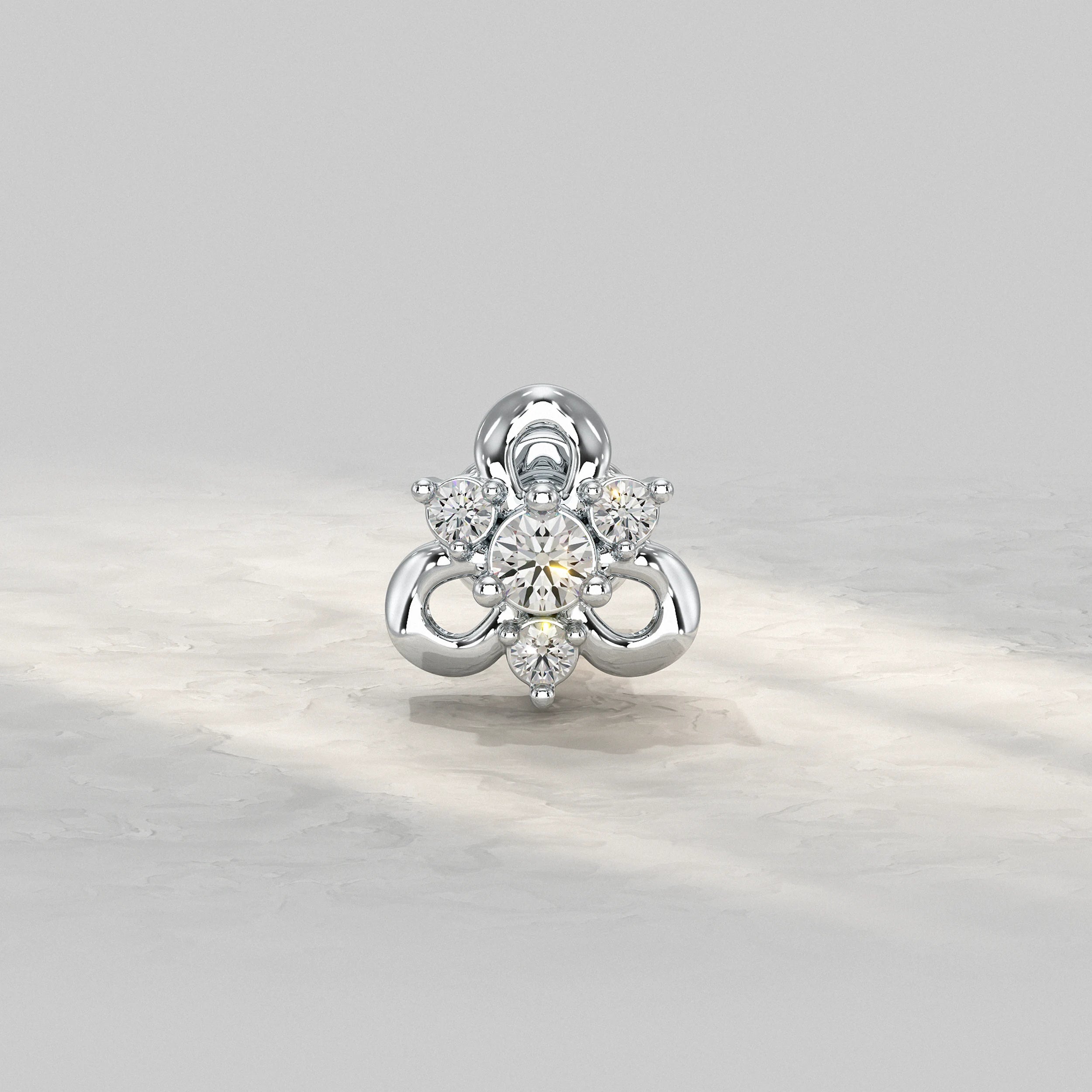 Petal-Shaped-Silver-Nose-Pin-With-Round-Diamond-Centerpiece
