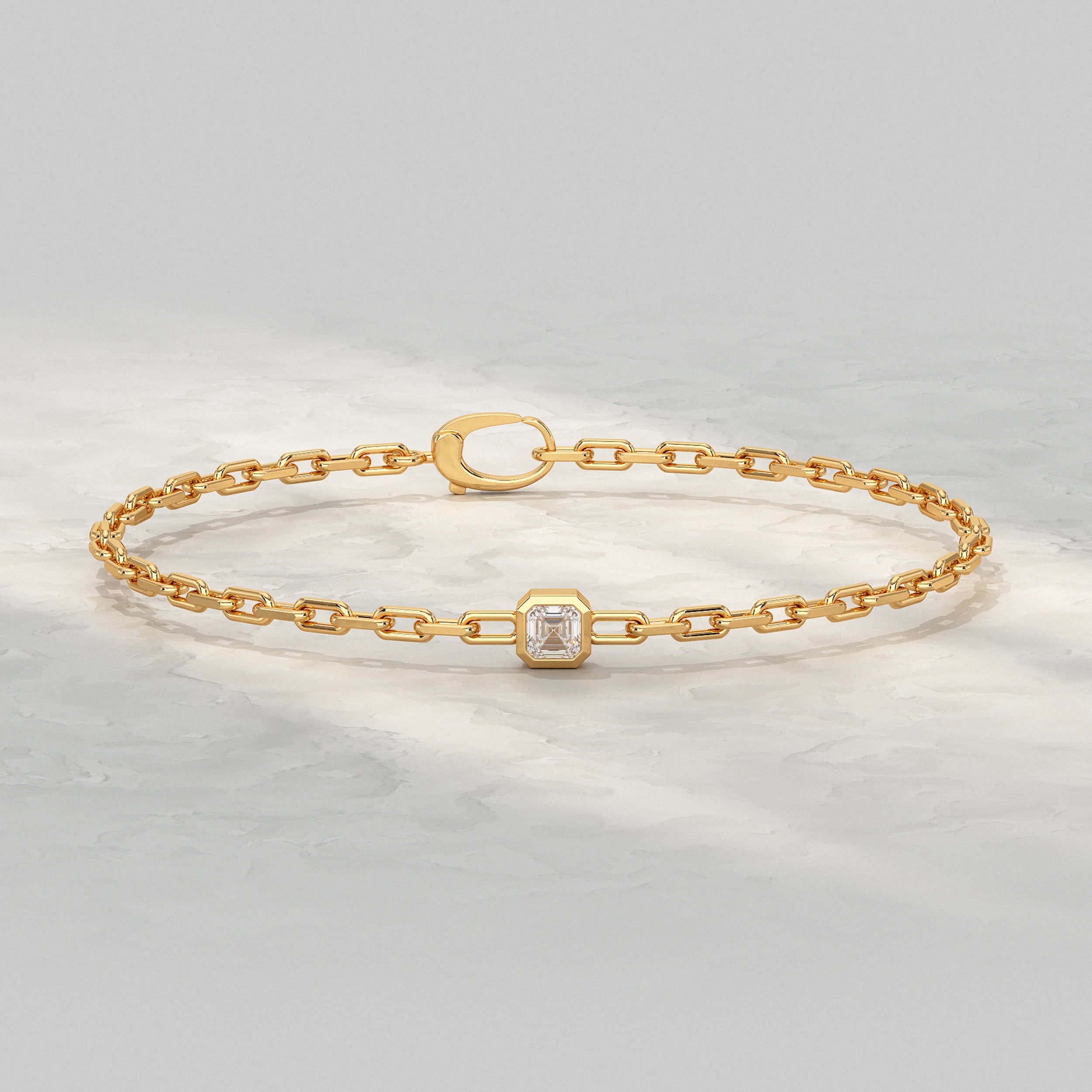 Asscher Cut Bezel Set Paper Clip Bracelet