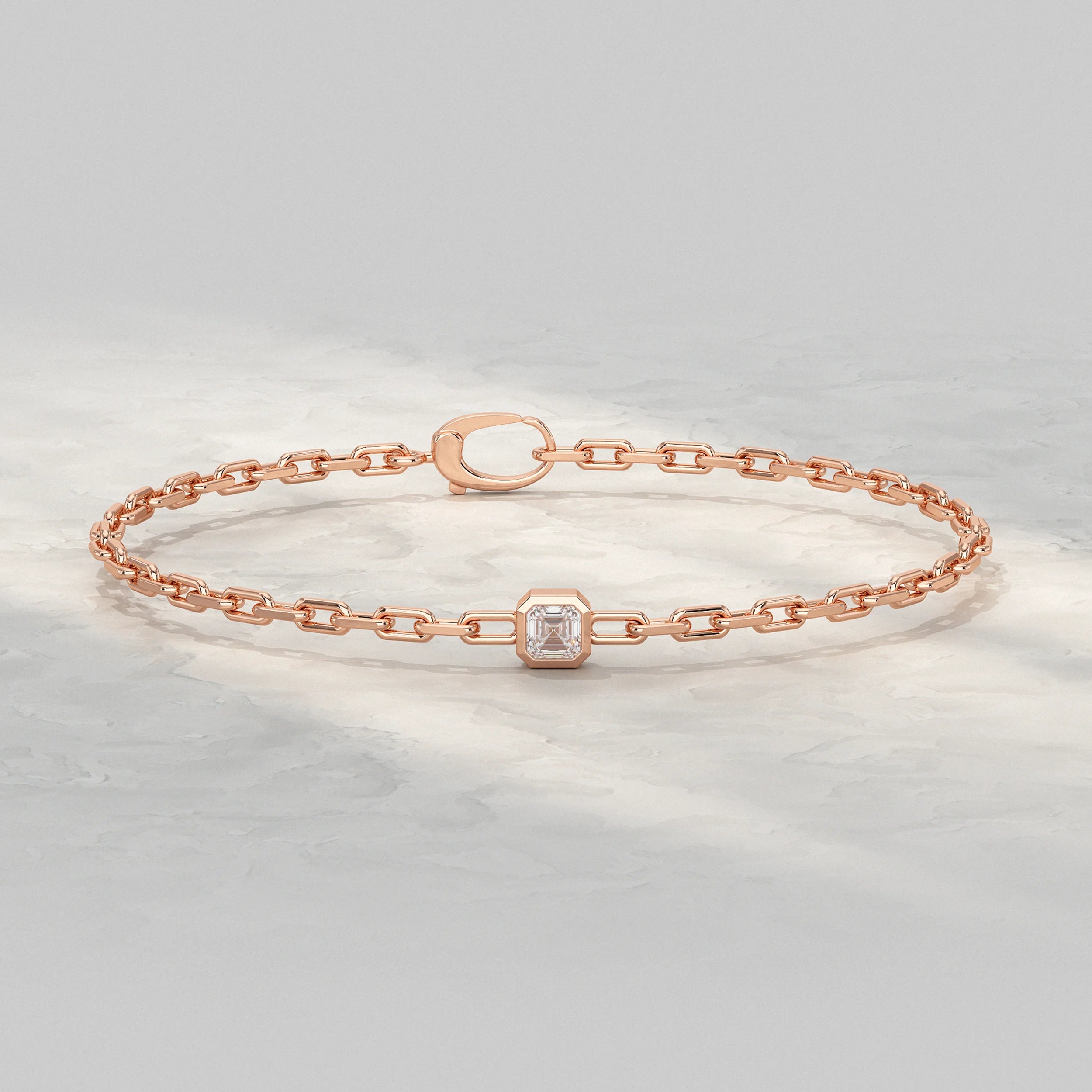 Asscher Cut Bezel Set Paper Clip Bracelet