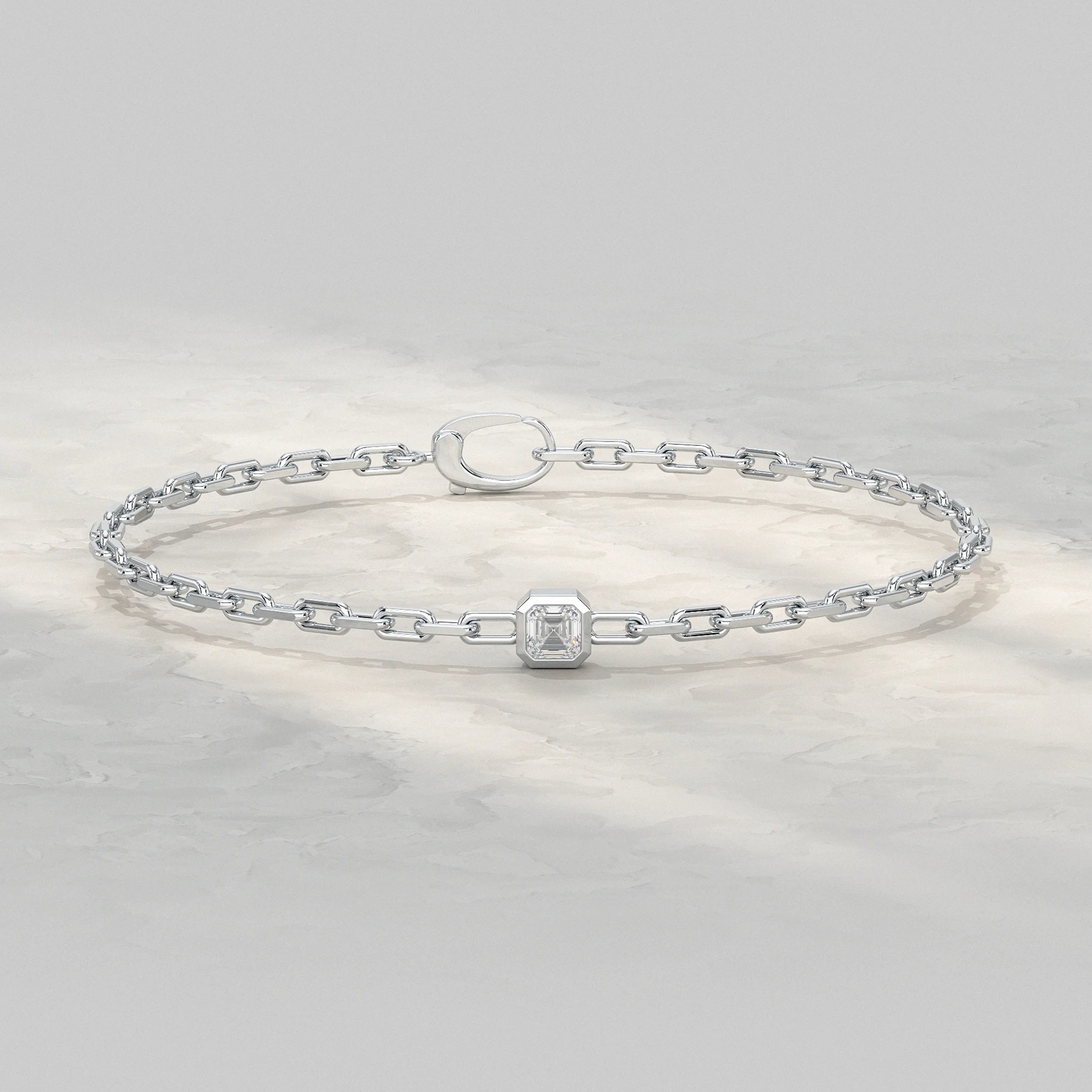 Asscher Cut Bezel Set Paper Clip Bracelet