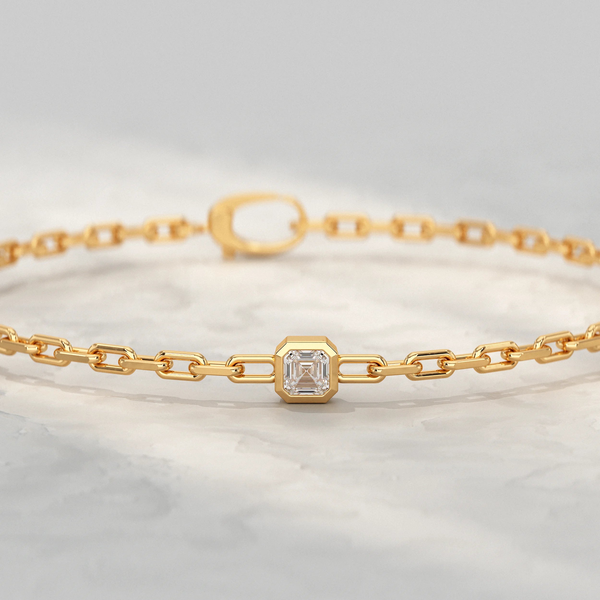 Asscher Cut Bezel Set Paper Clip Bracelet