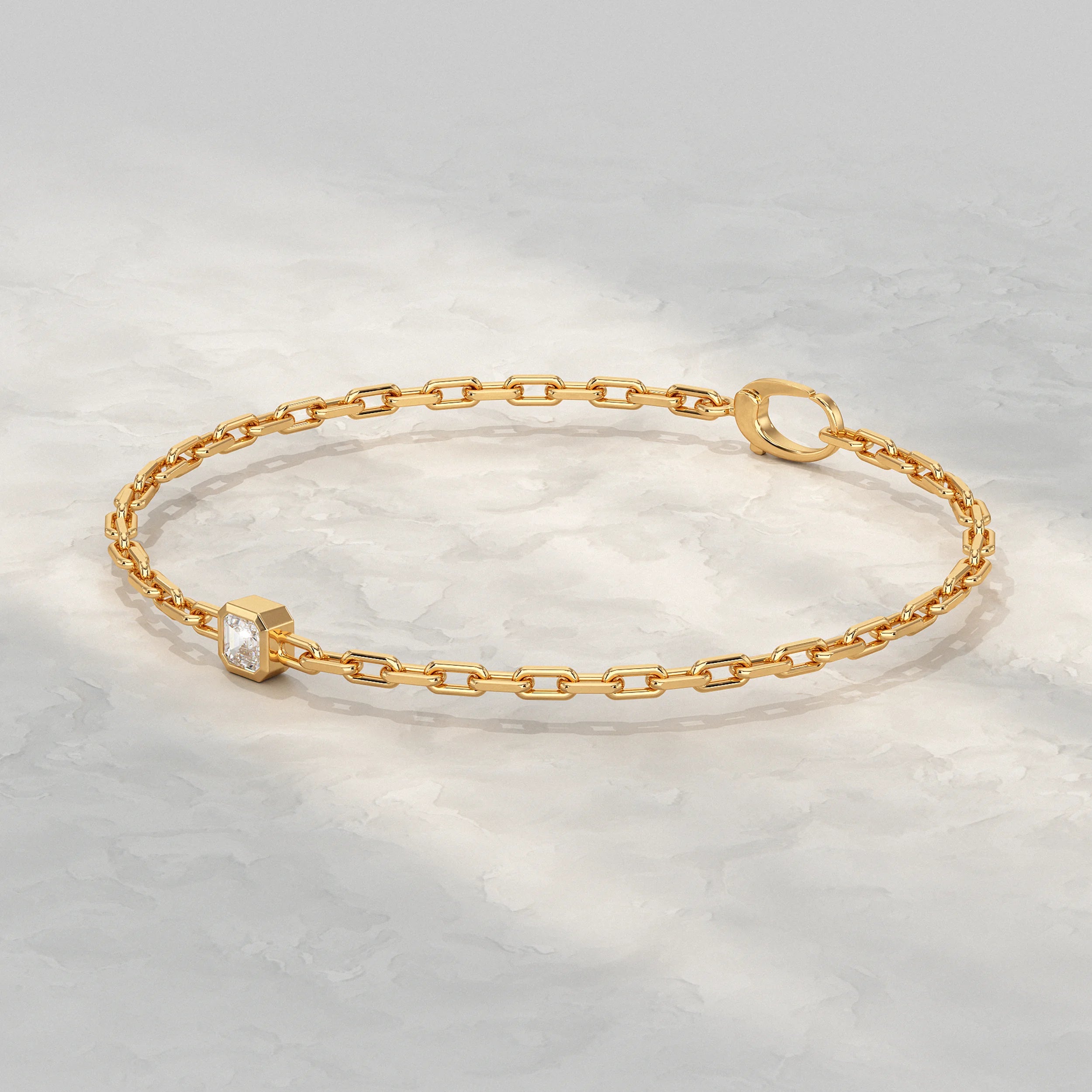 Asscher Cut Bezel Set Paper Clip Bracelet