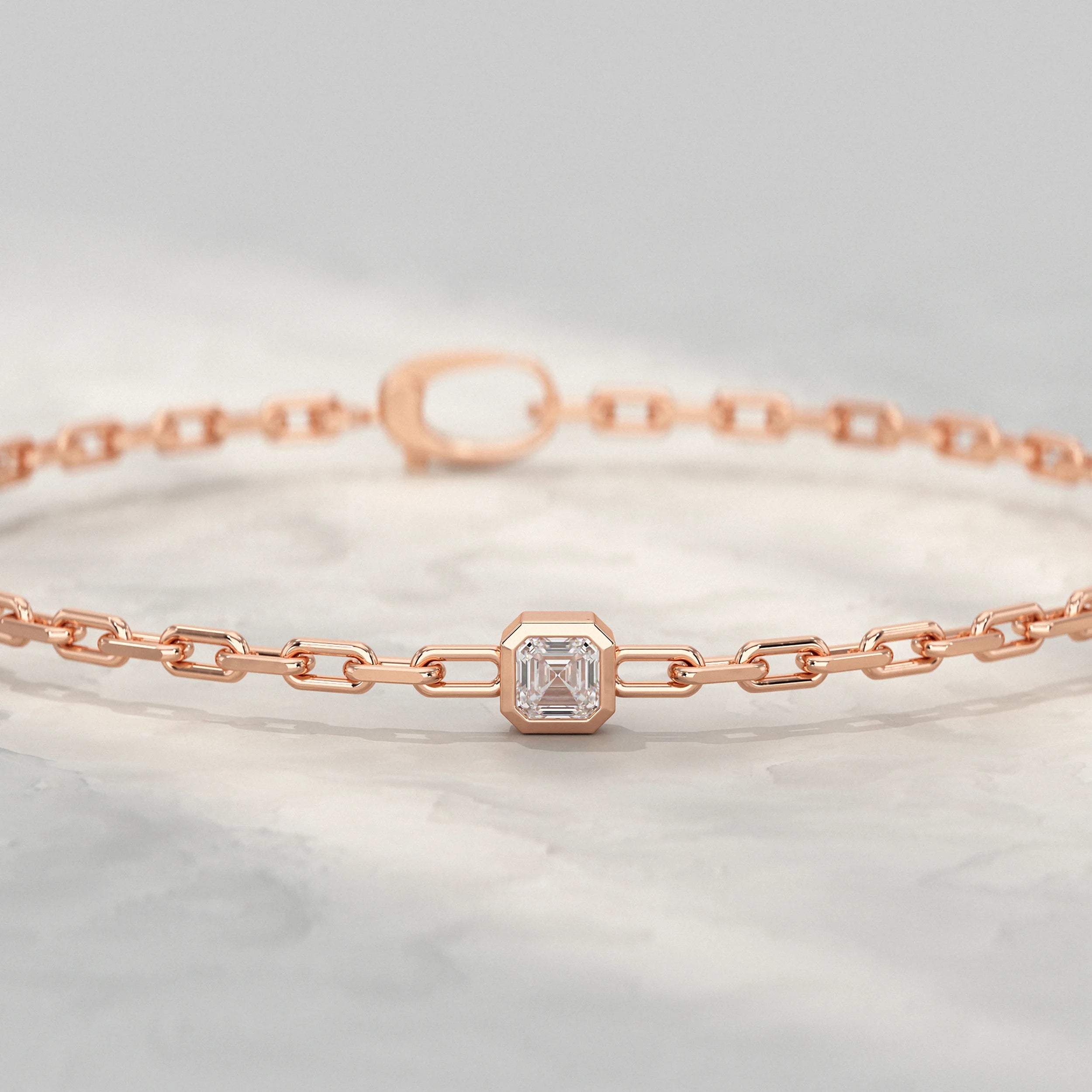 Asscher Cut Bezel Set Paper Clip Bracelet