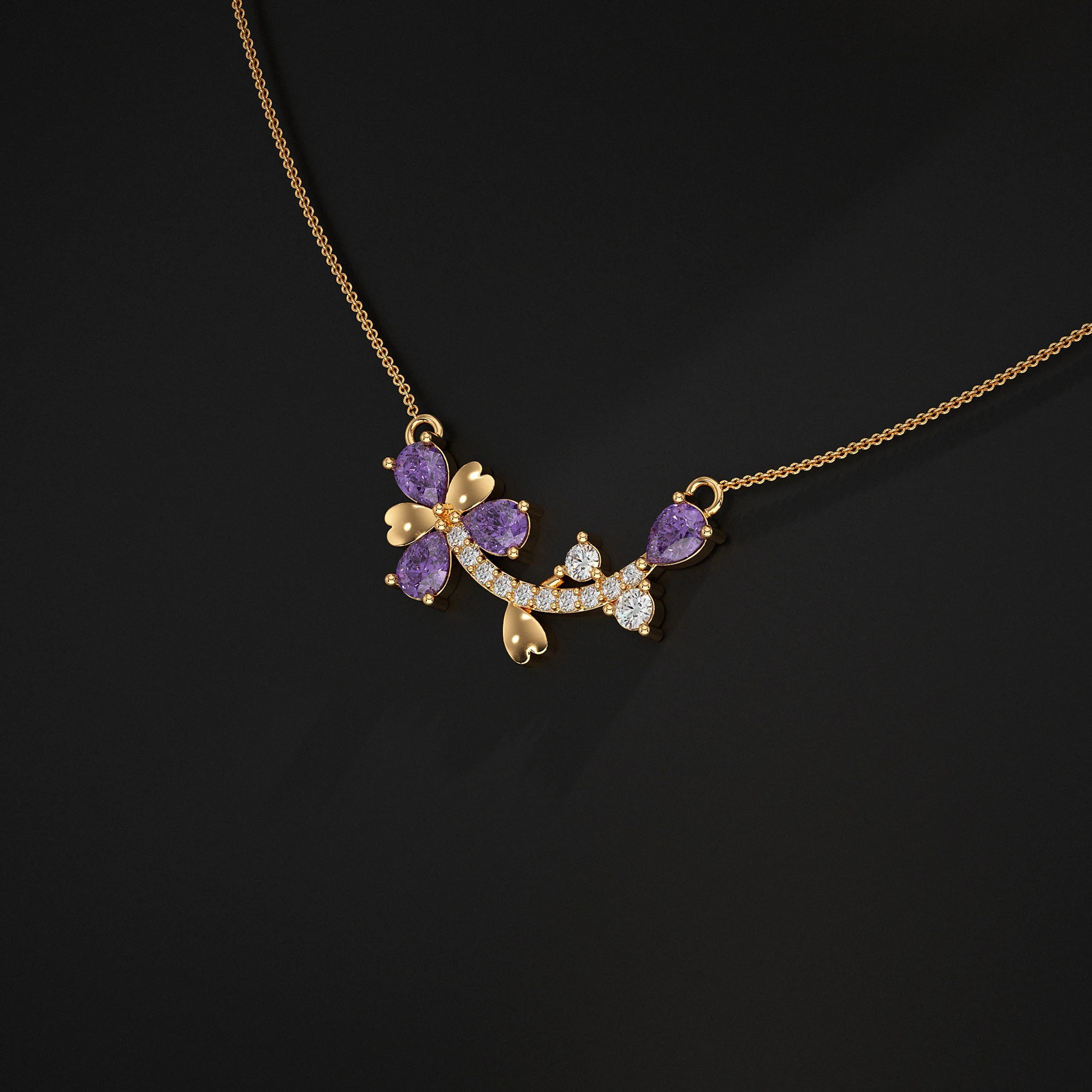 Pear Amethyst And Lab Diamond Pendant