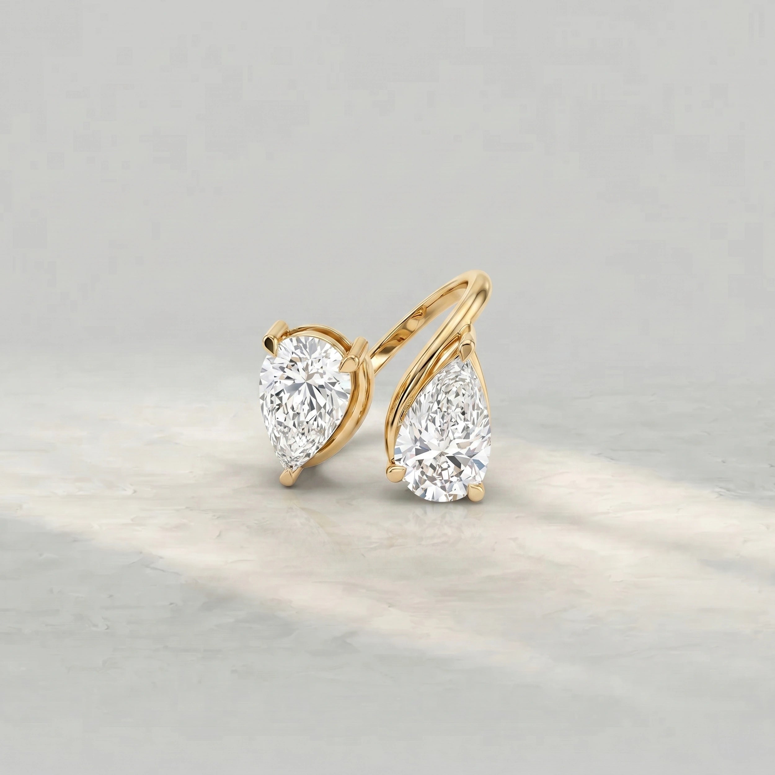 Bypass Pear Lab Diamond Two Stone Ring
