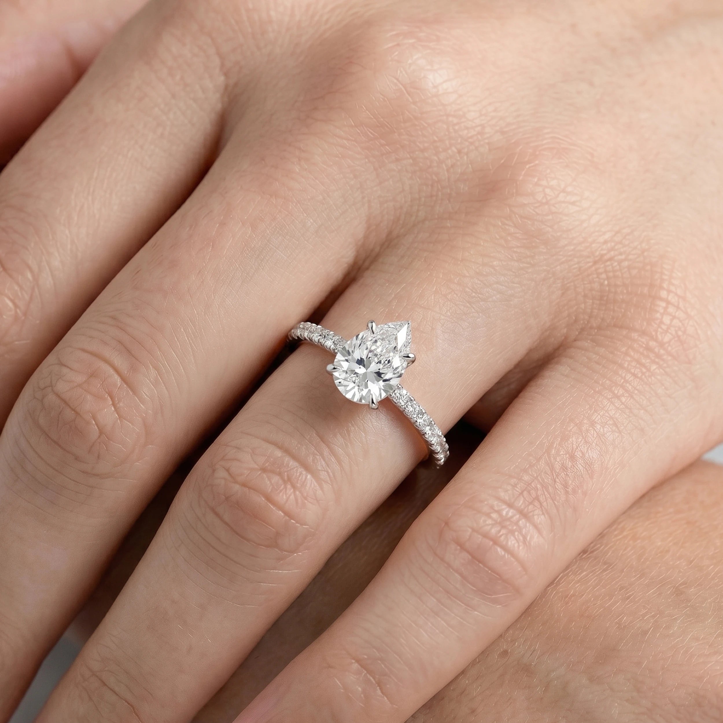Pear Lab Diamond Solitaire Accent Ring