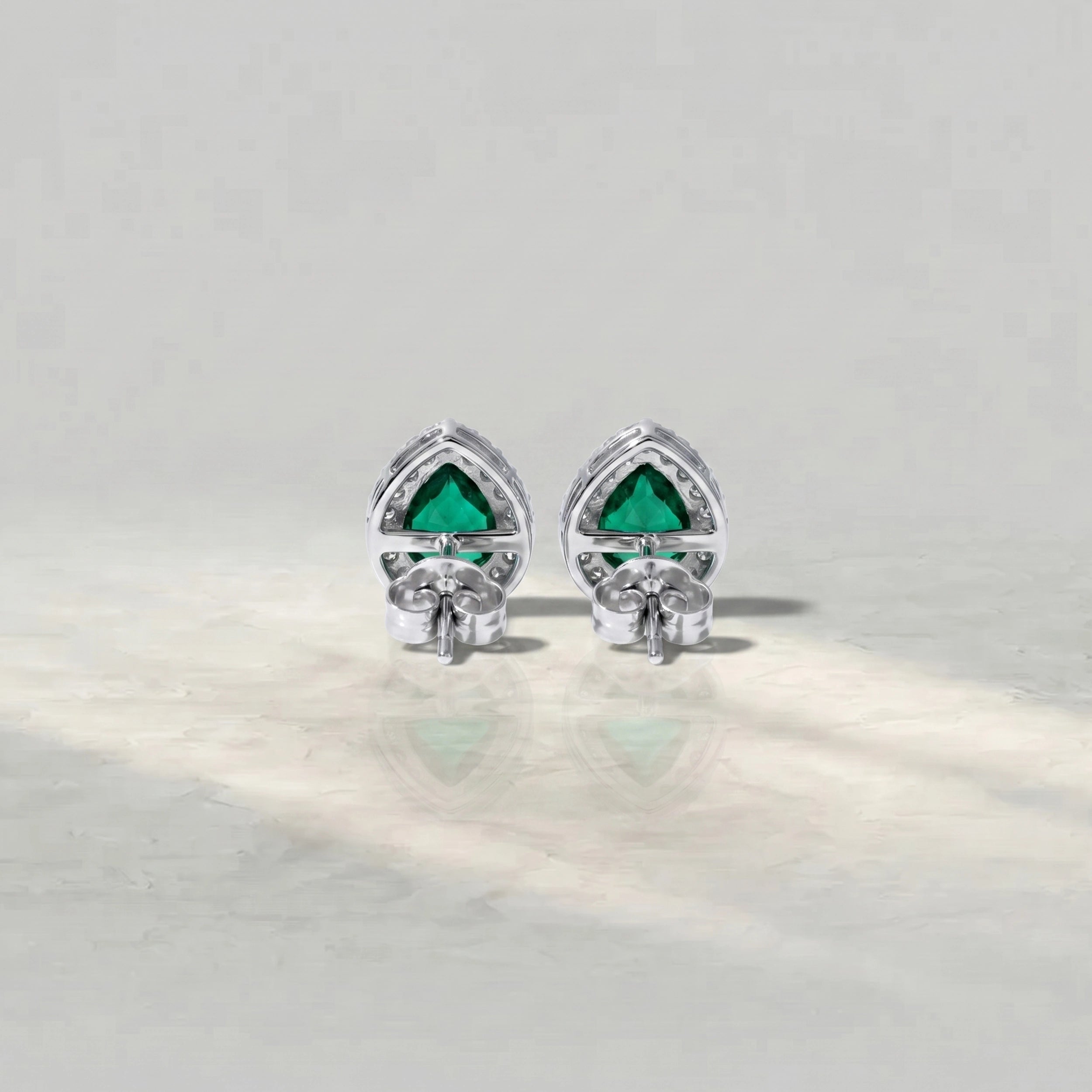 Emerald Pear Gemstone Halo Stud Earrings