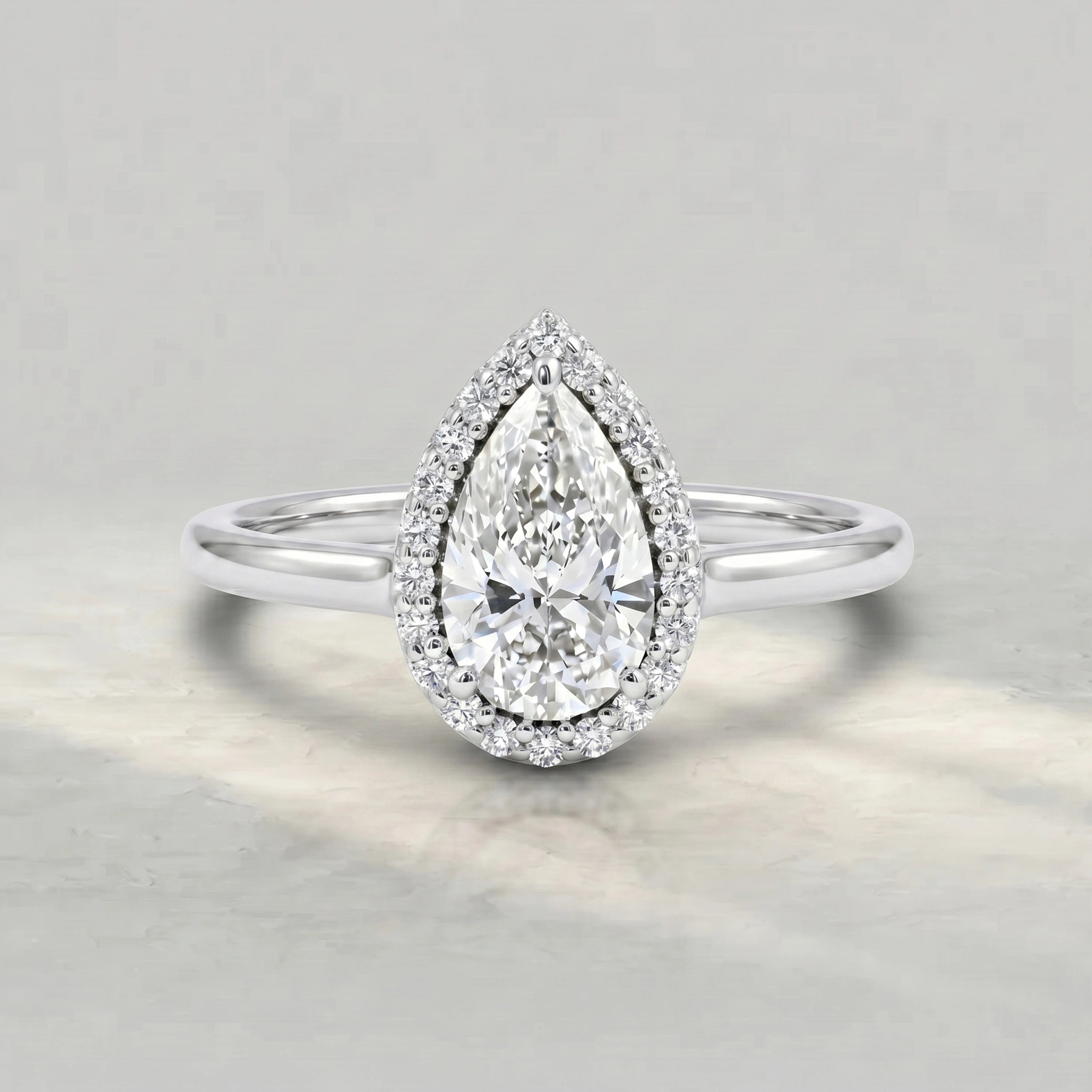 Pear Cut Lab Diamond Halo Engagement Ring