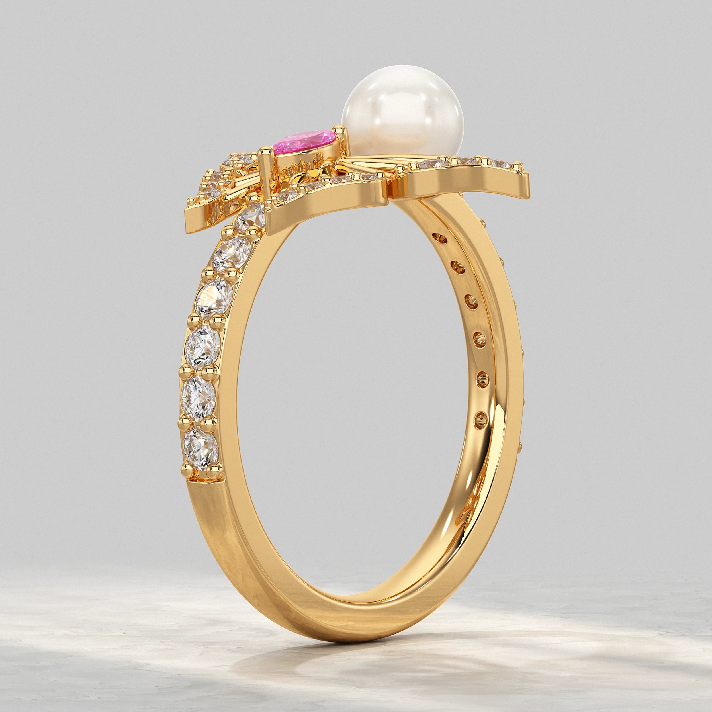 Pearl Butterfly Open Cuff Ring