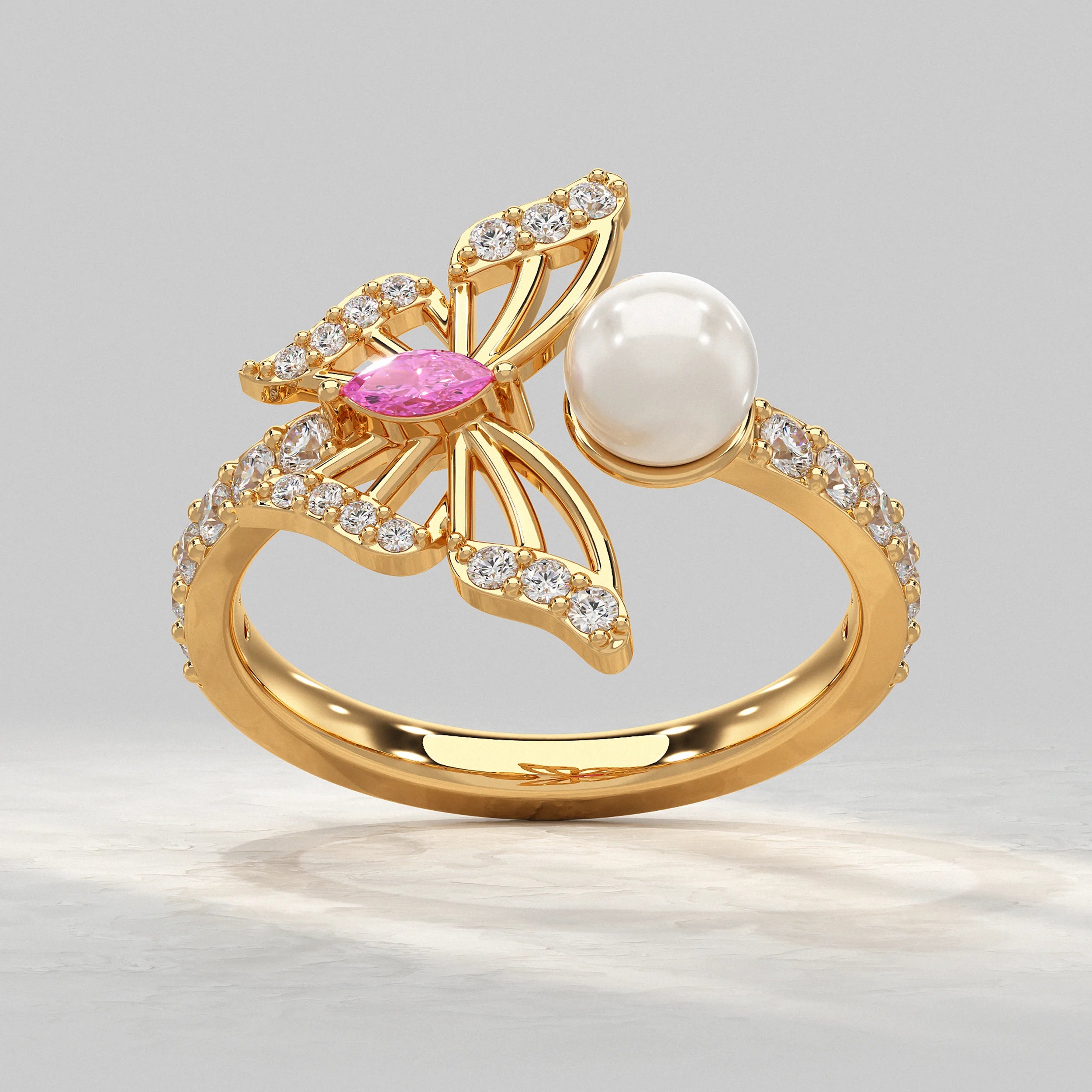 Pearl Butterfly Open Cuff Ring