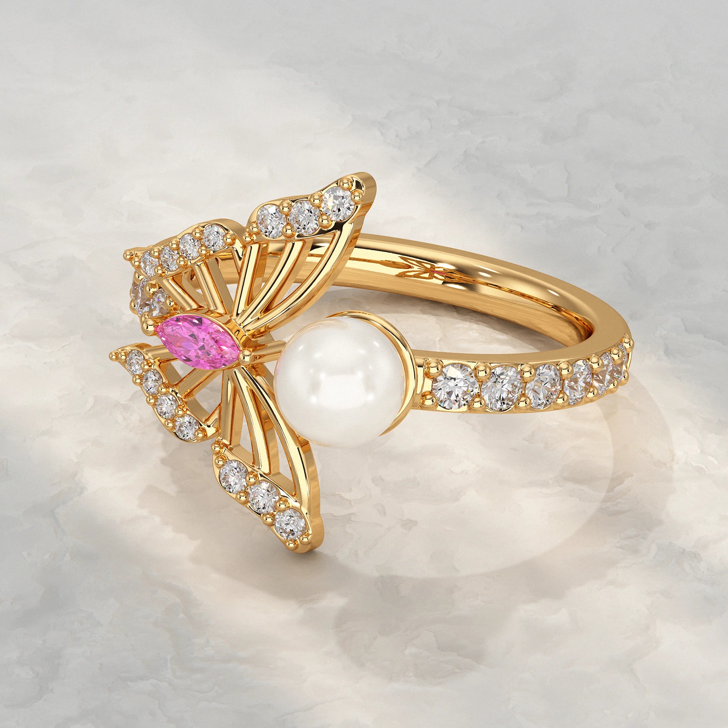 Pearl Butterfly Open Cuff Ring