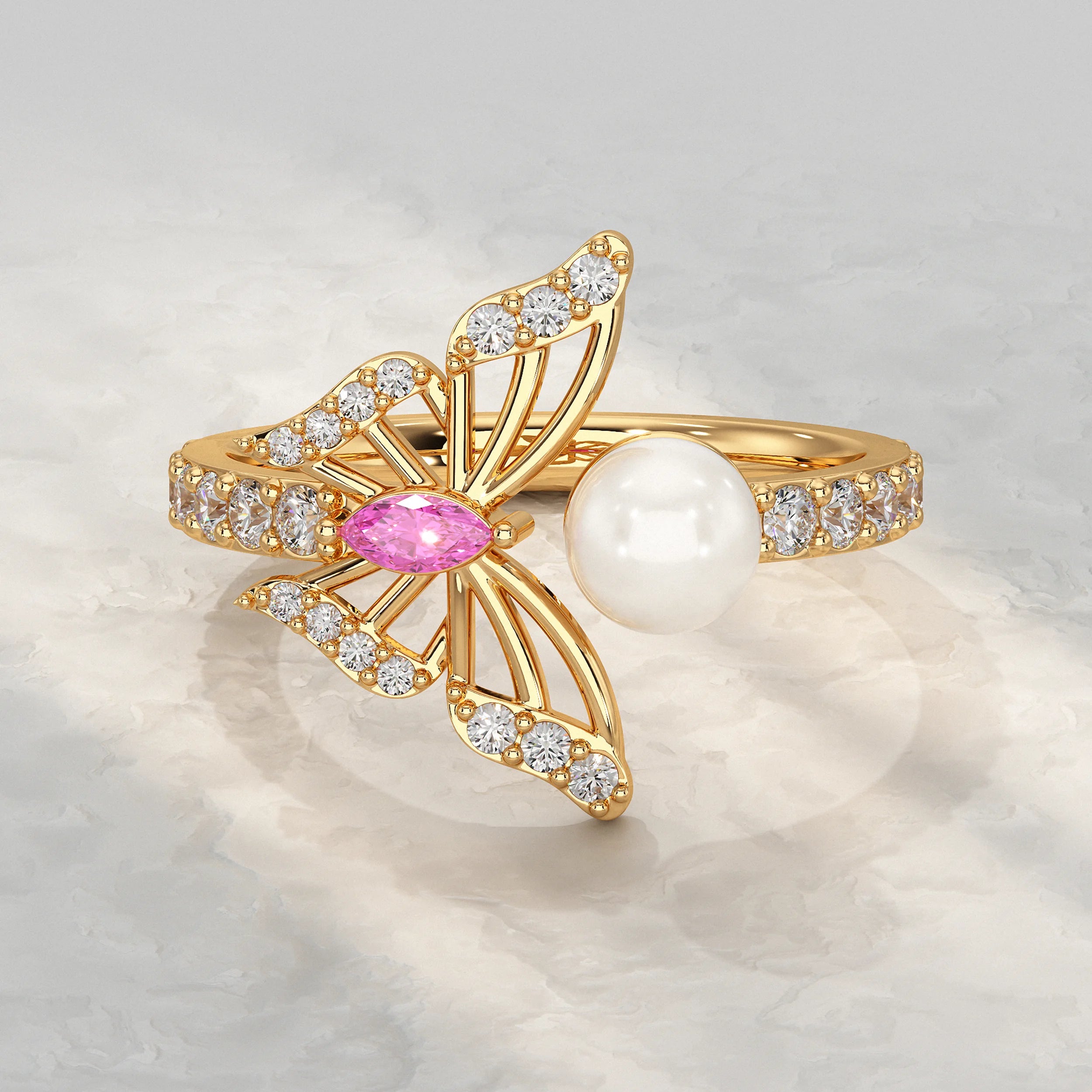Pearl Butterfly Open Cuff Ring