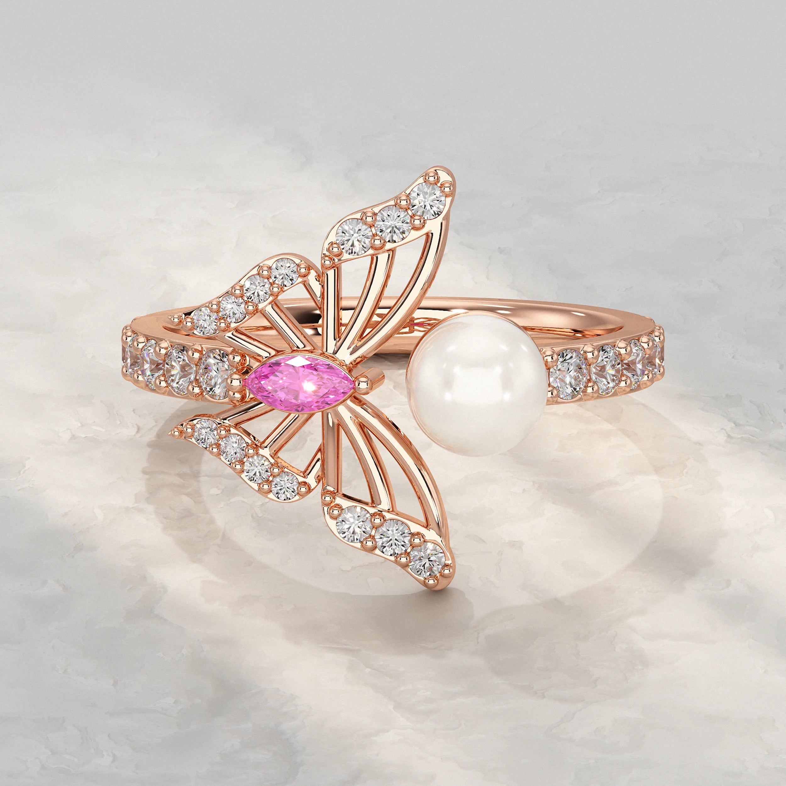 Pearl Butterfly Open Cuff Ring