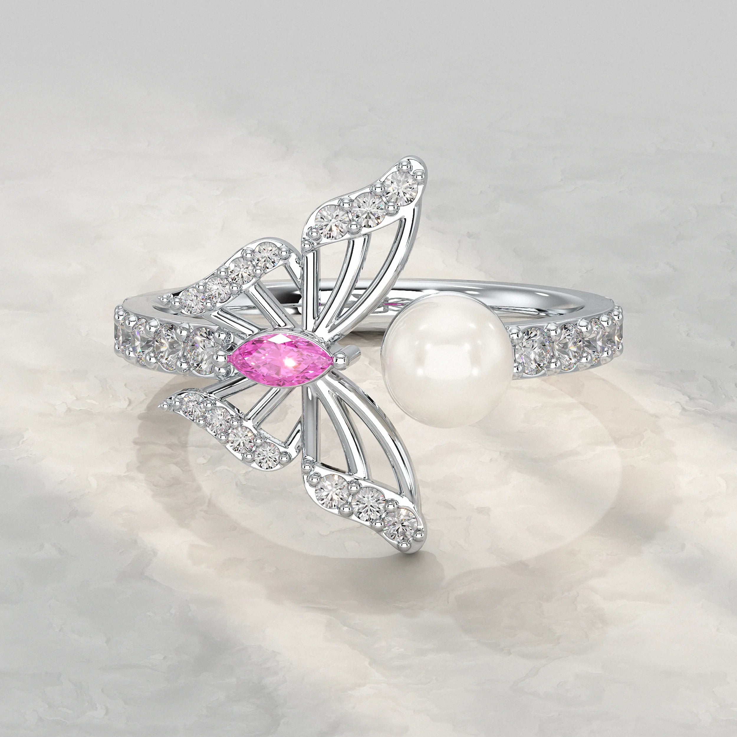 Pearl Butterfly Open Cuff Ring