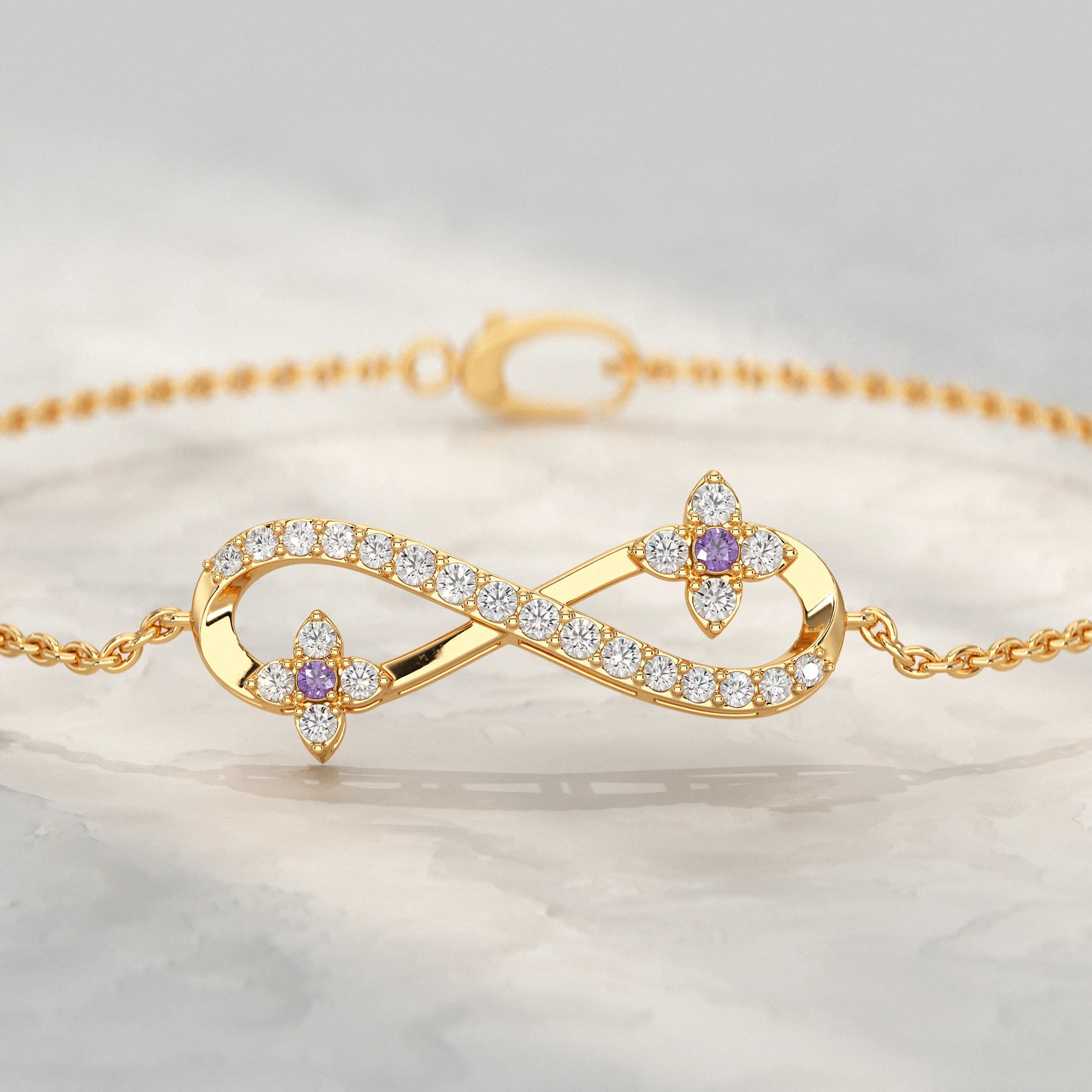 Round Lab Diamond Infinity Charm Chain Bracelet