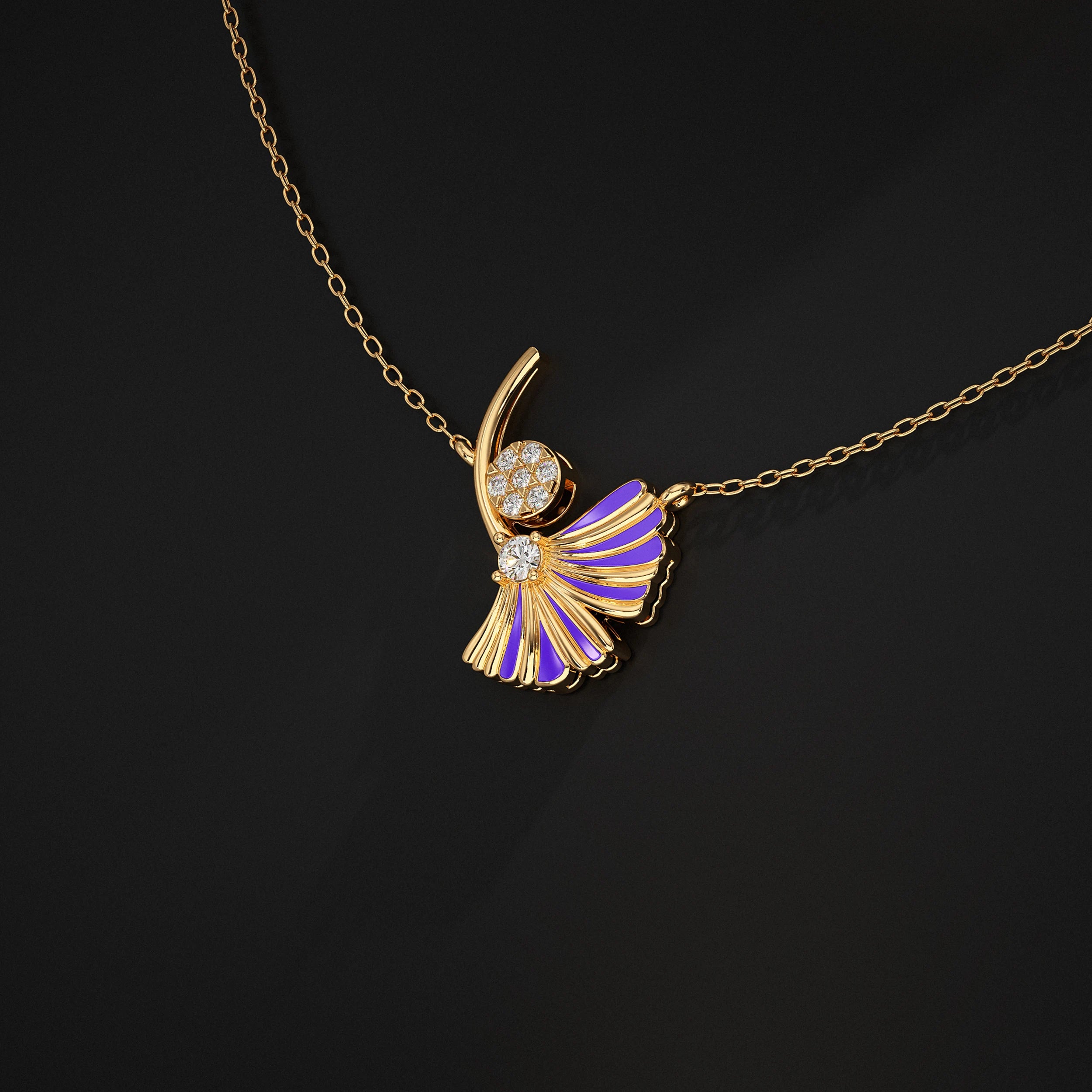 Enamel Flower Lab Diamond Pendant