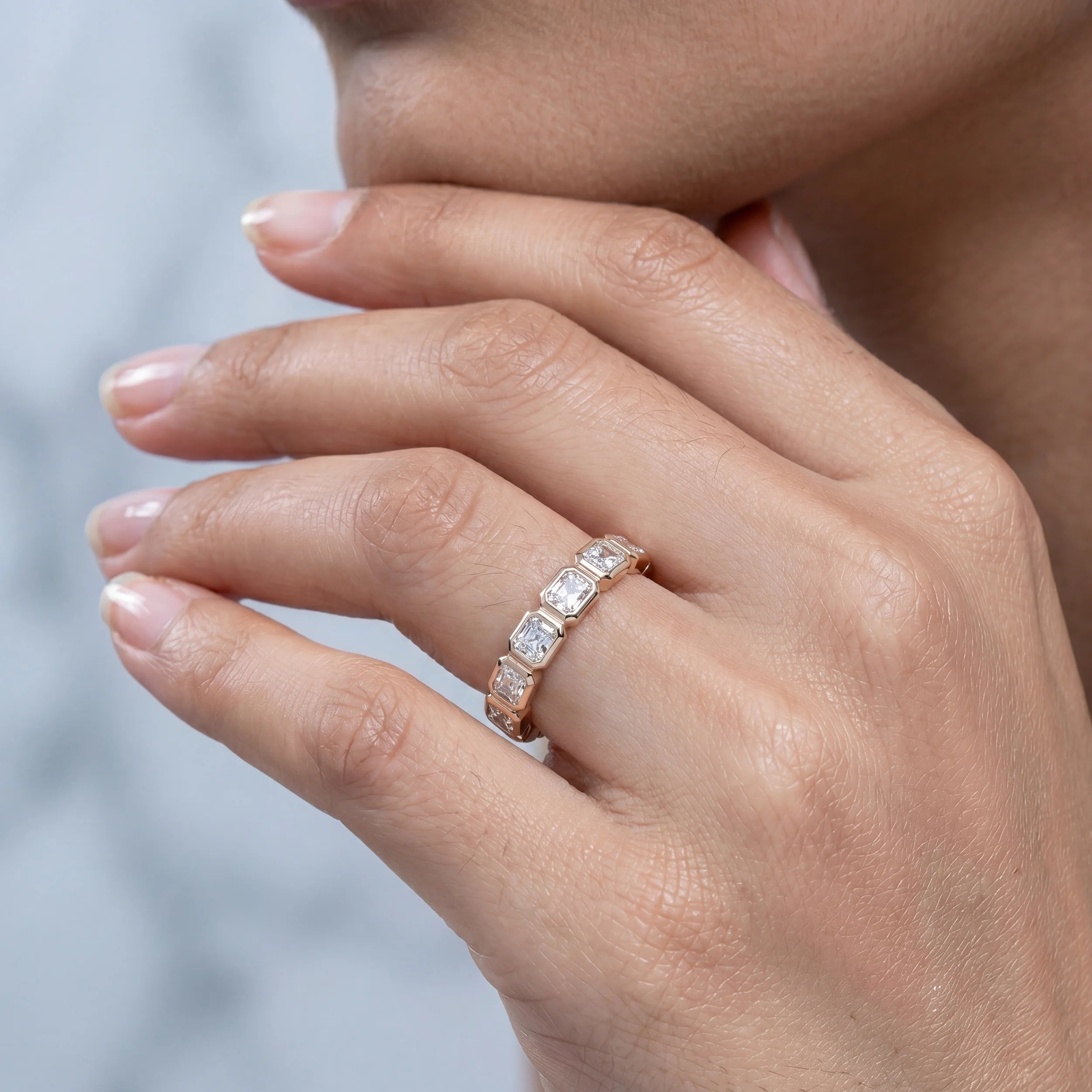 Bezel Set Radiant Cut Eternity Wedding Band