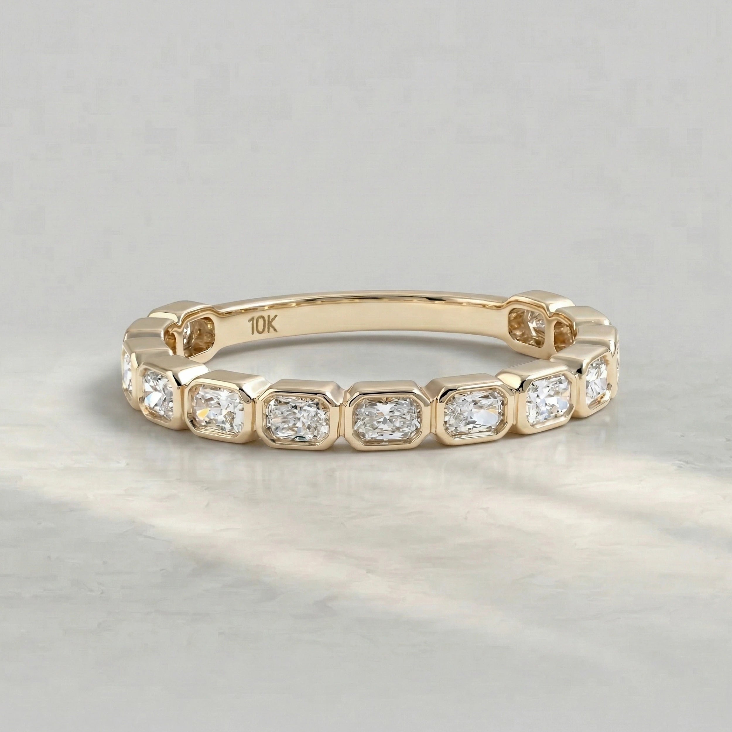 Radiant Lab Grown Diamond Bezel Set Wedding Band Rings