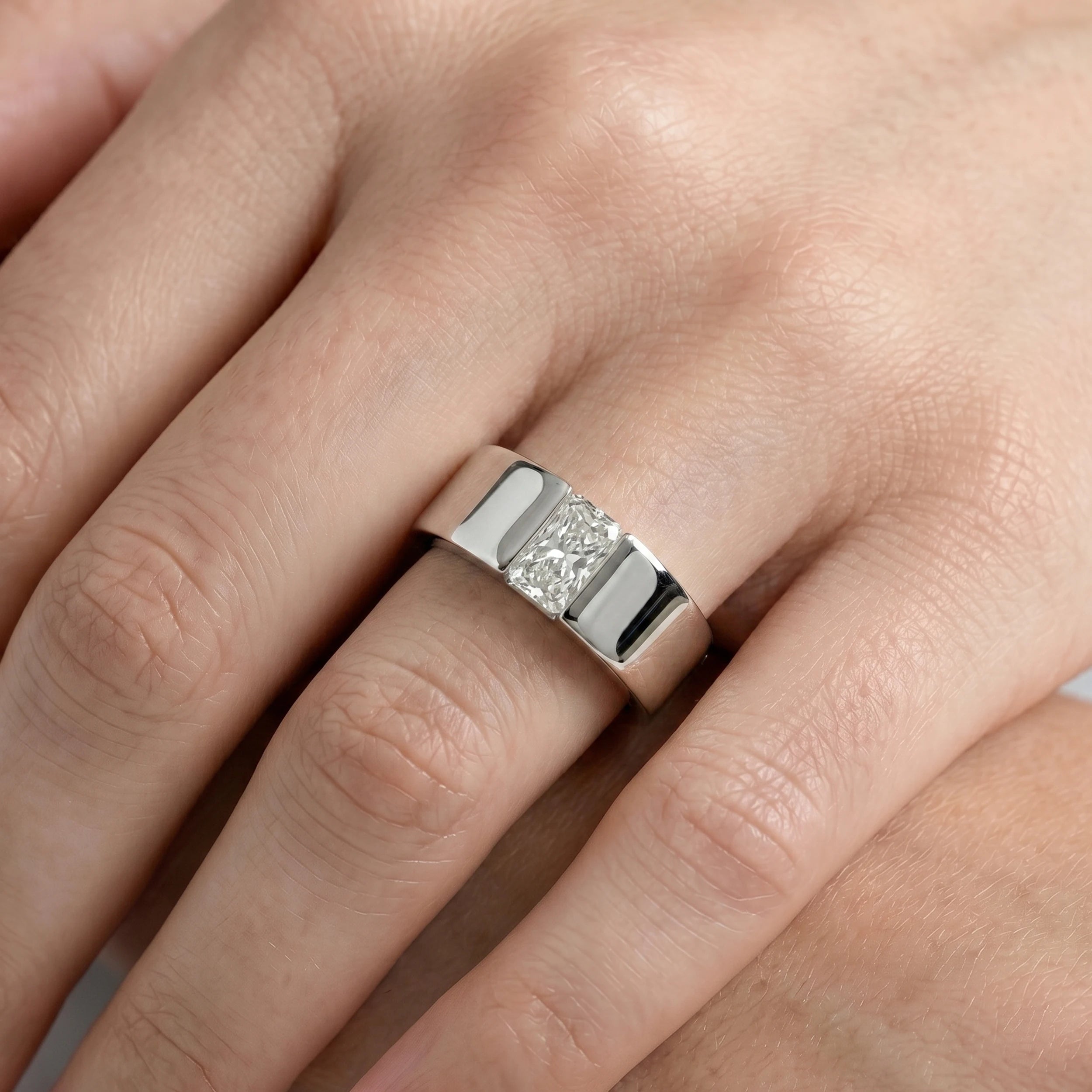 Radiant Cut Lab Diamond Unisex Wide Band