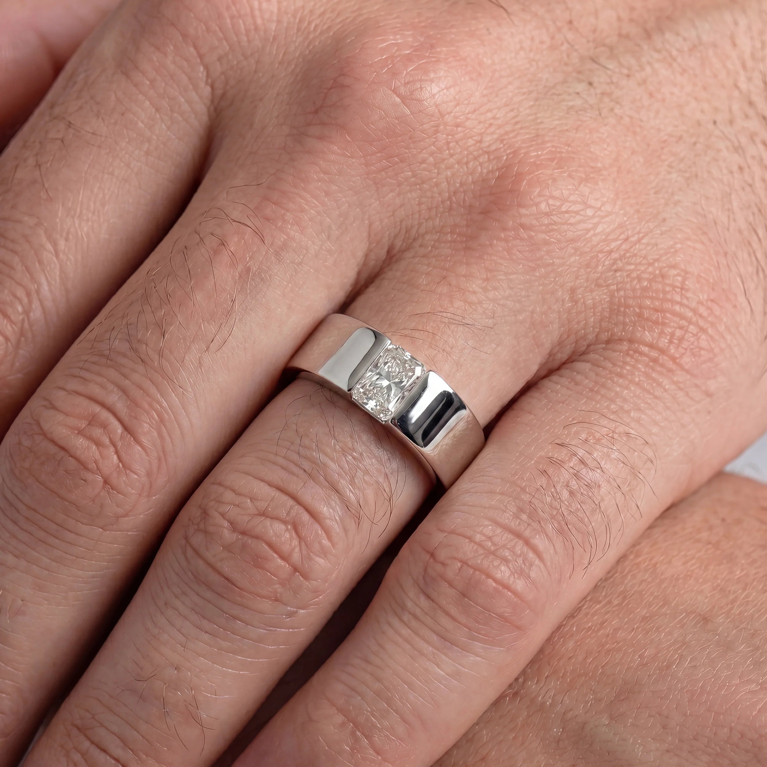 Radiant Cut Lab Diamond Men's Wedding Band