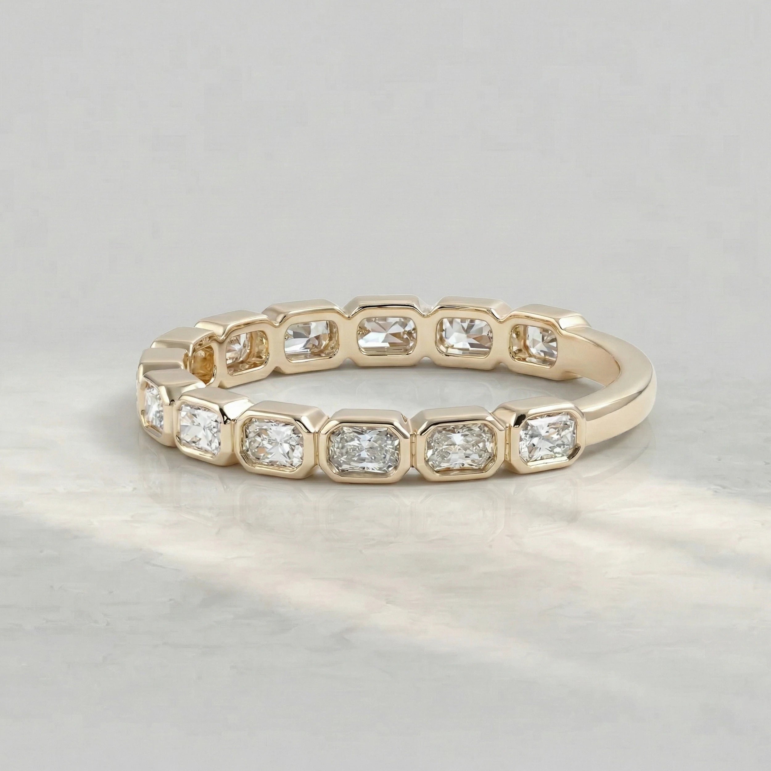Radiant Lab Grown Diamond Bezel Set Wedding Band Rings