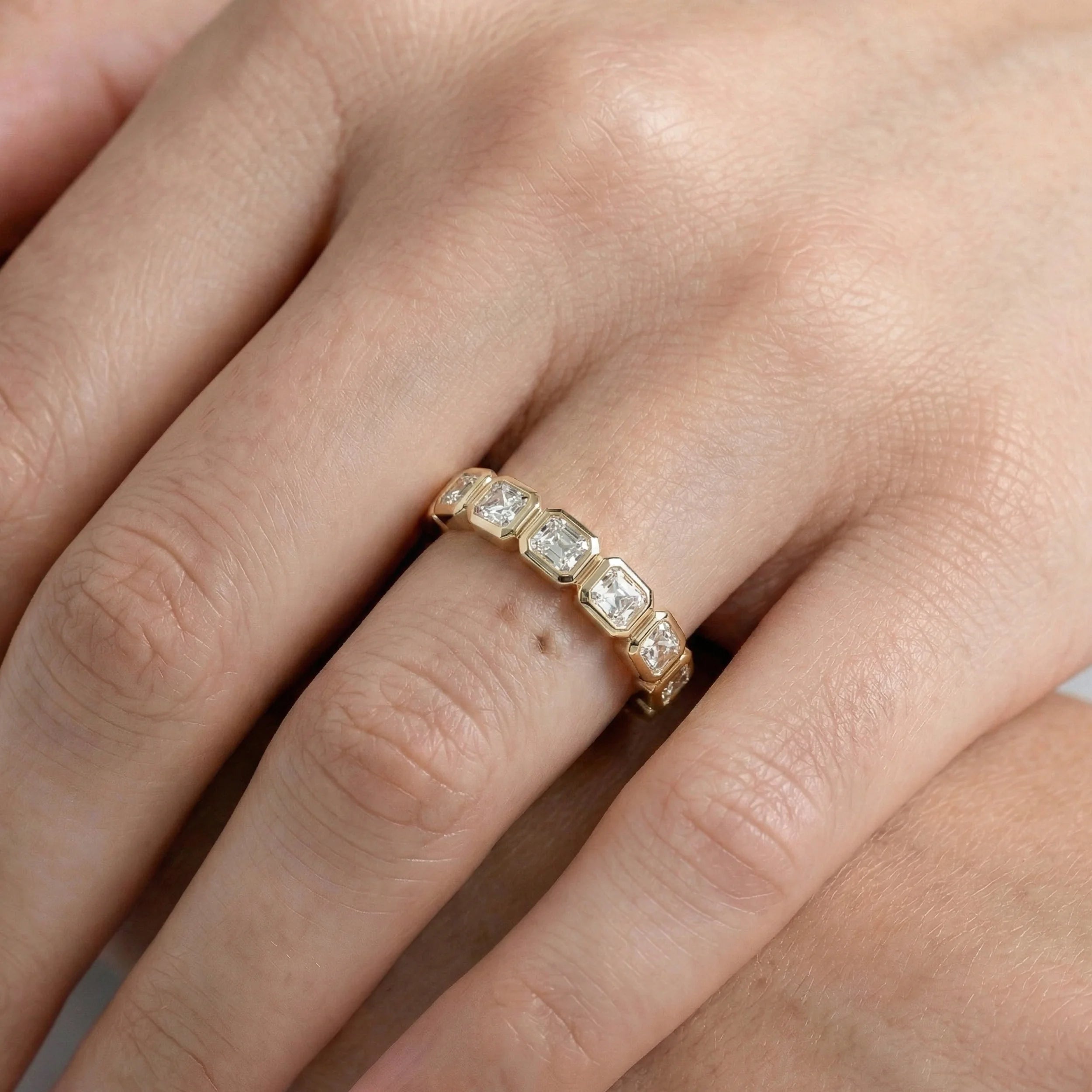 Bezel Set Radiant Cut Eternity Wedding Band