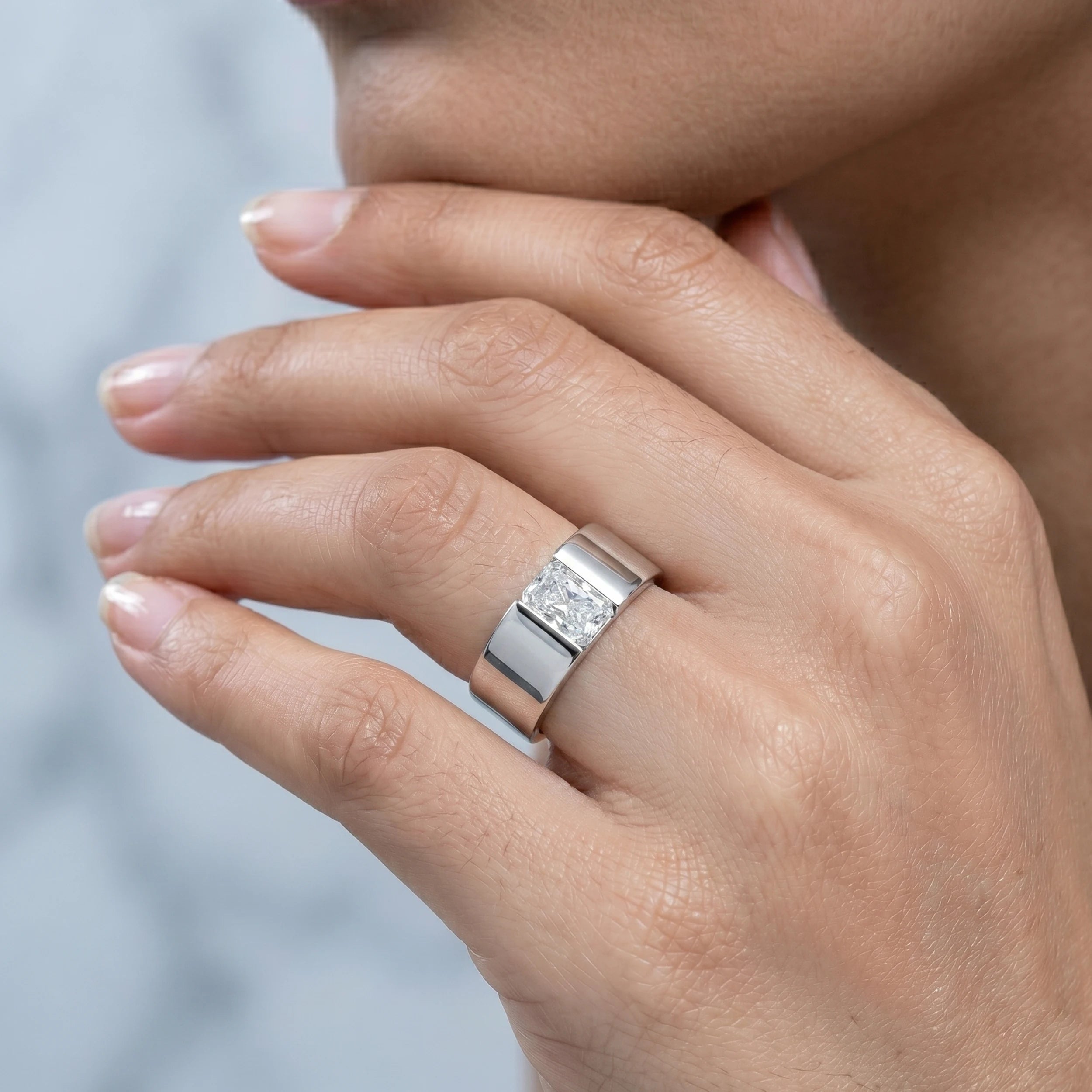 Radiant Cut Lab Diamond Unisex Wide Band