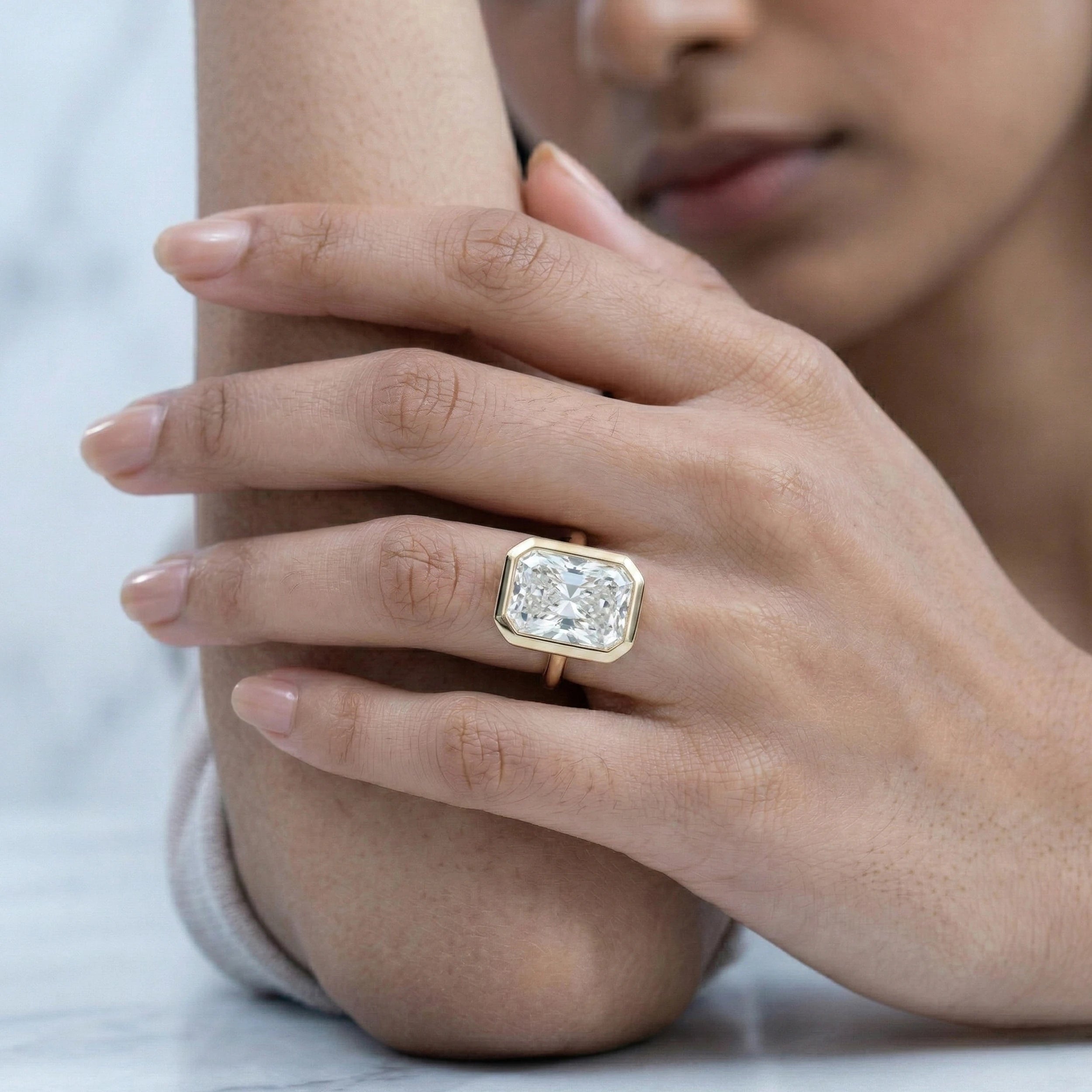 Bezel Set Radiant Cut Solitaire Engagement Ring Rings