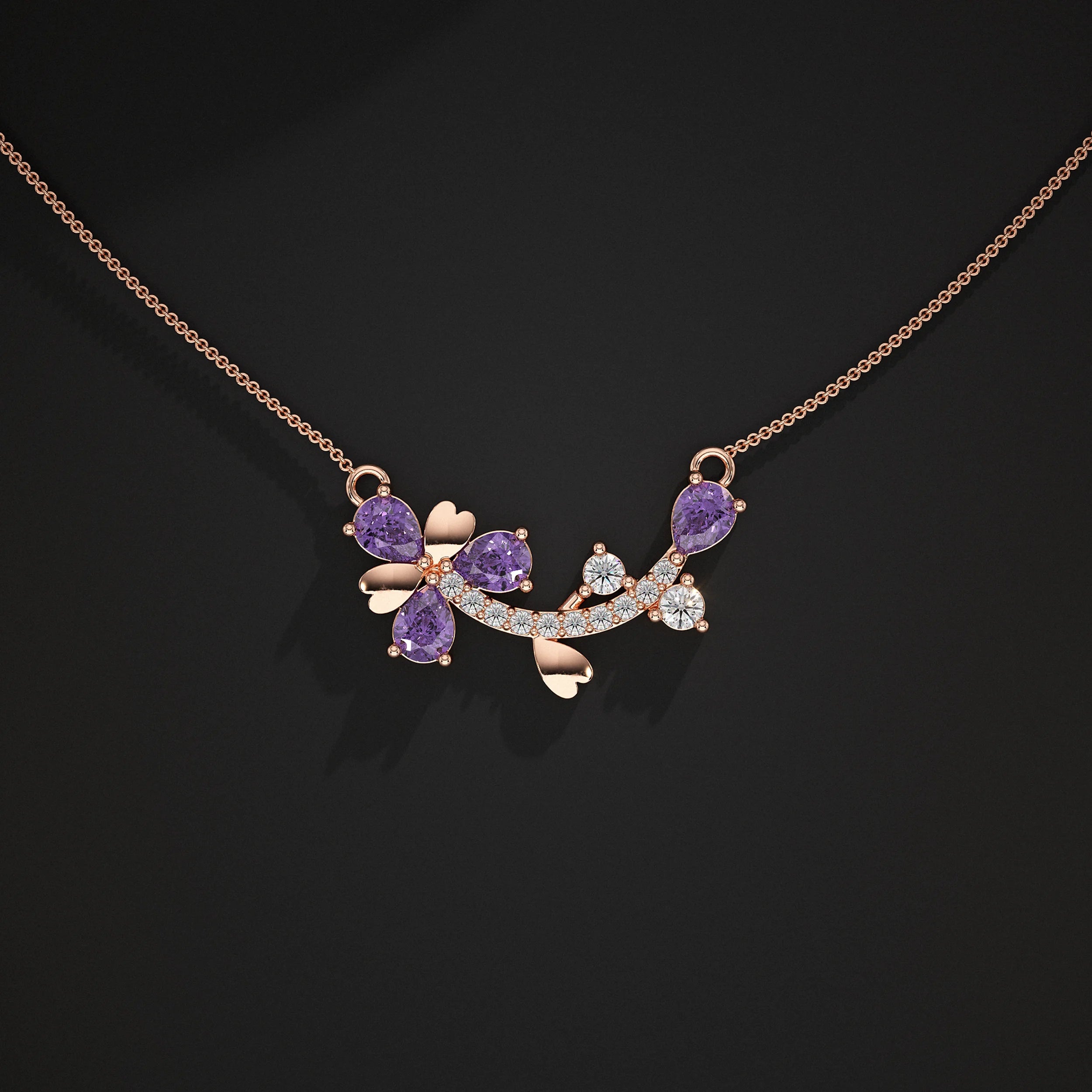 Pear Amethyst And Lab Diamond Pendant