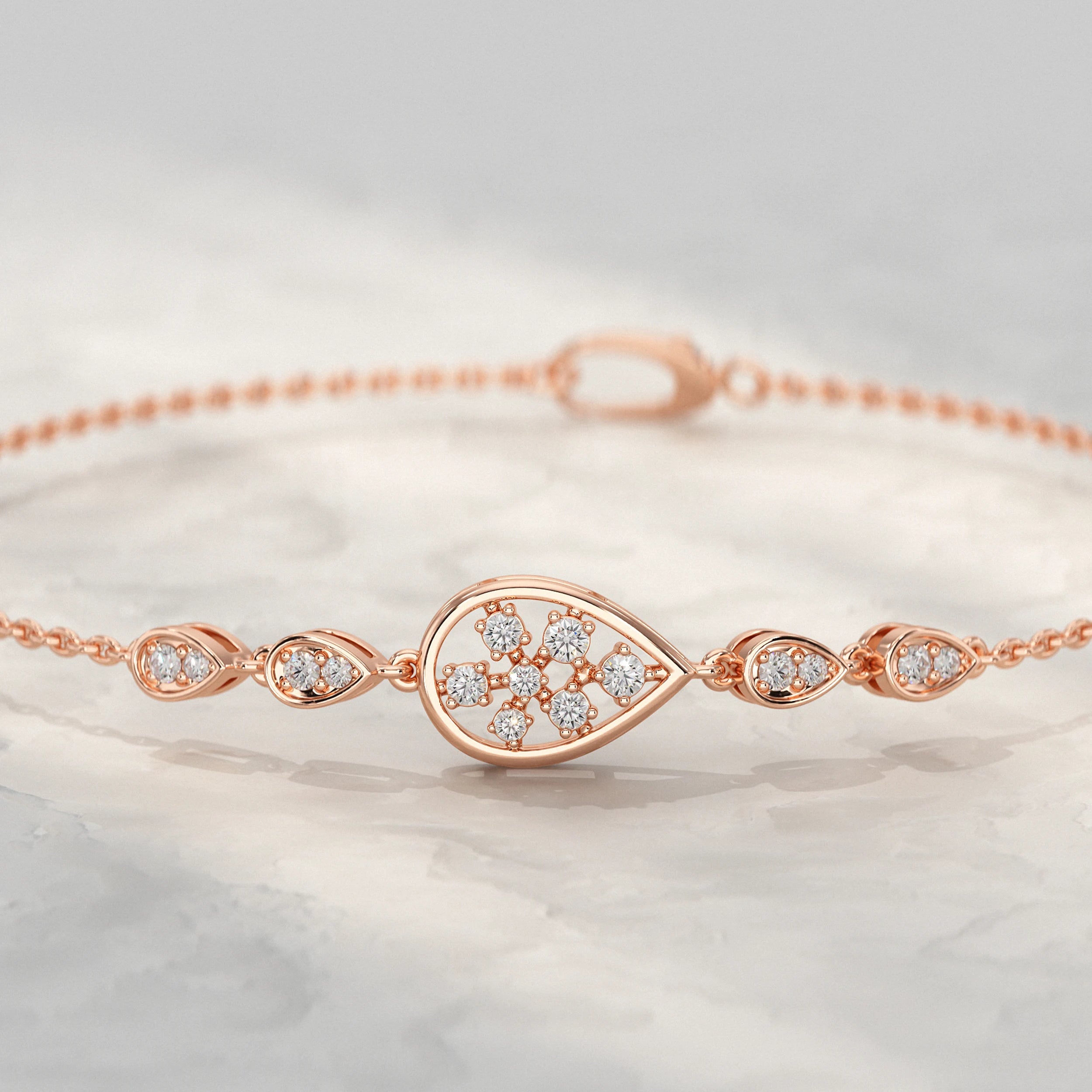 Floral Round Diamond Pear Accent Bracelet