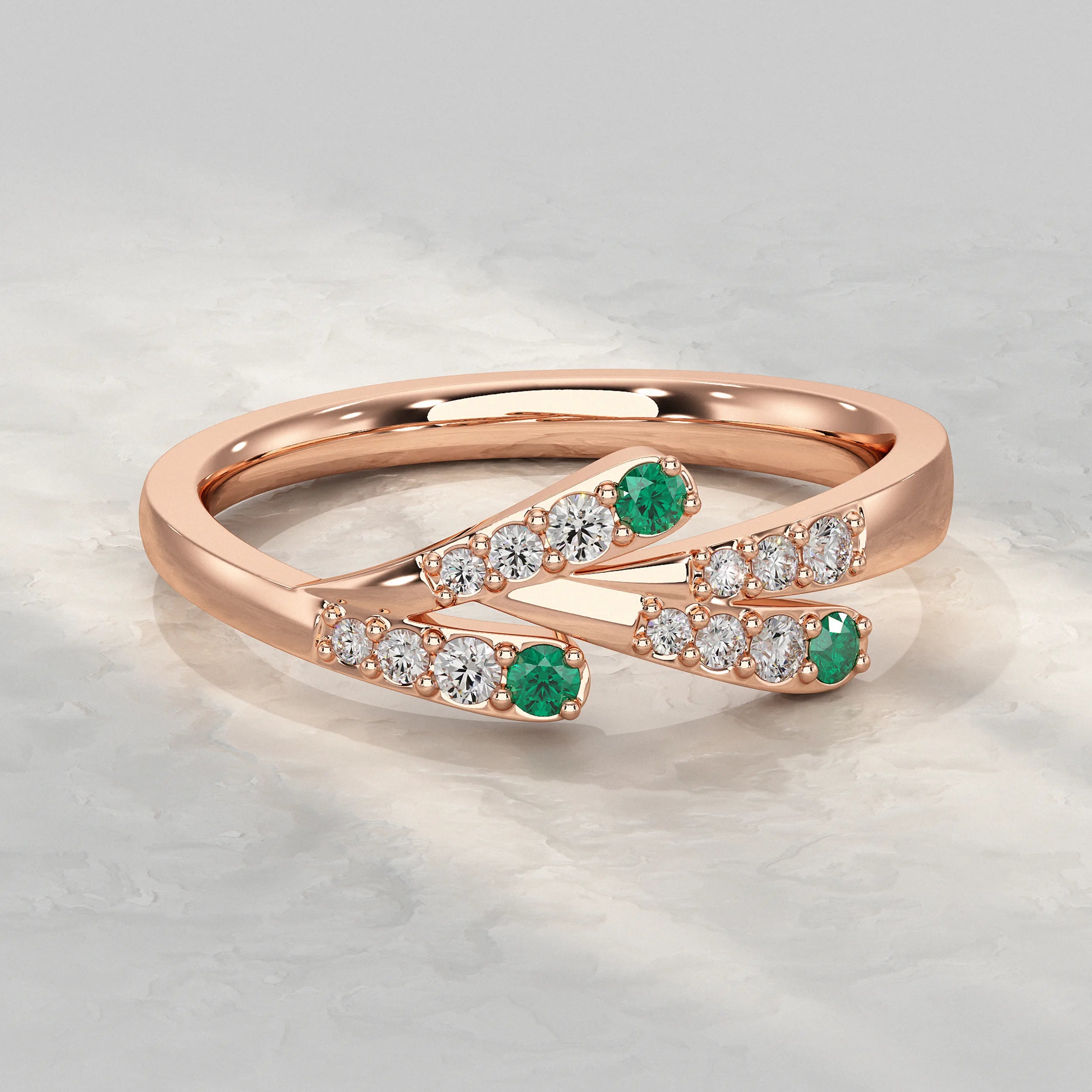 Dual Row Ring with Round Gem and Diamond