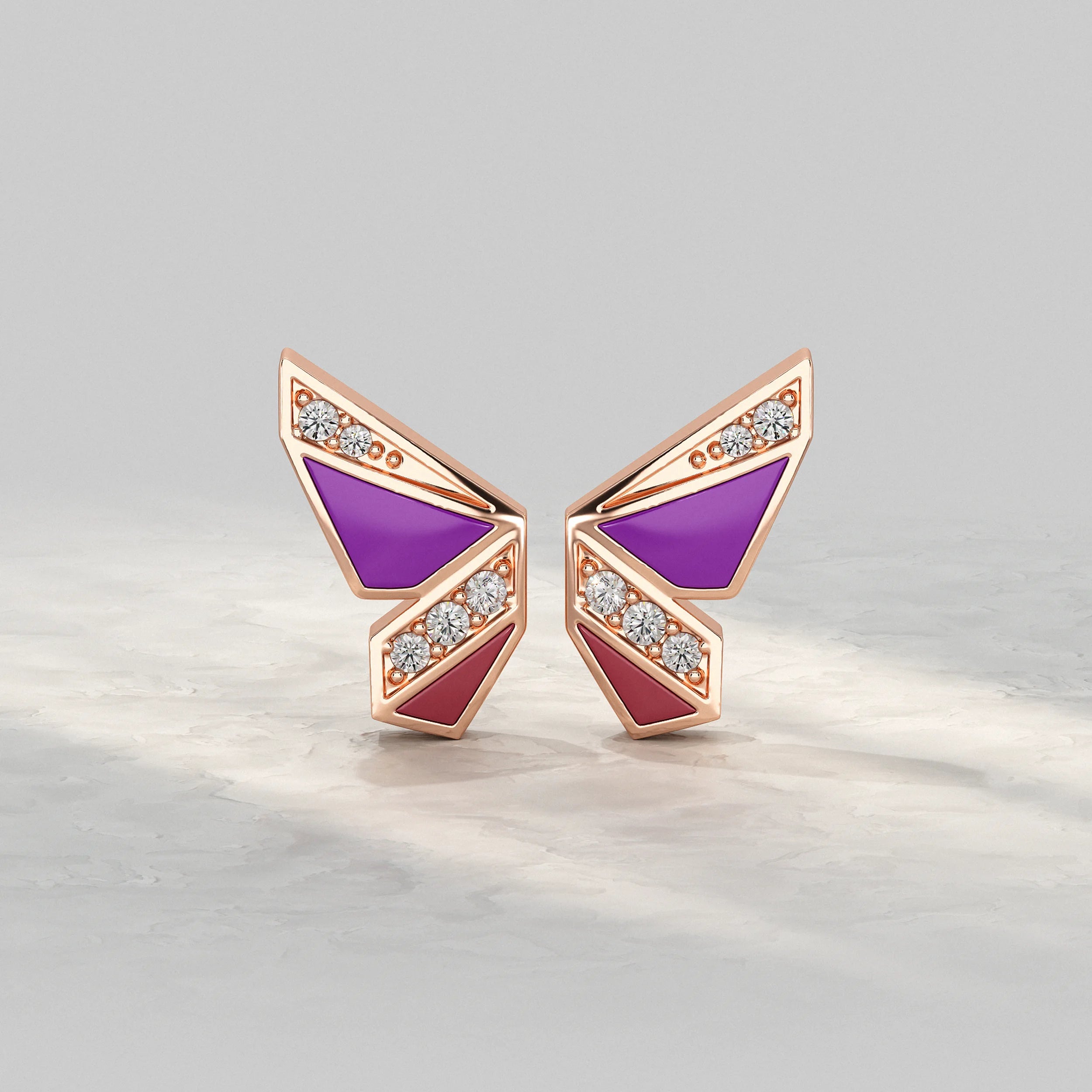 Purple Enamel Butterfly Lab Diamond Stud Earrings