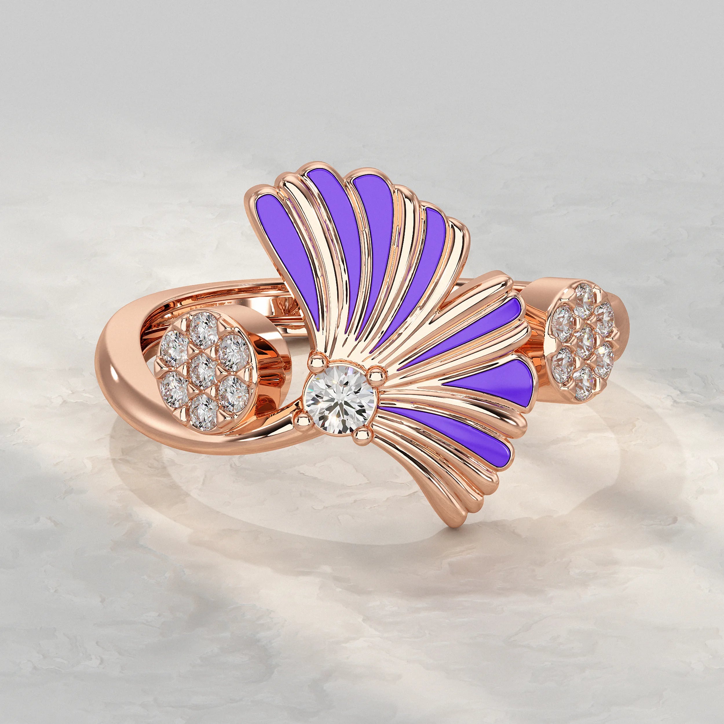 Enamel Flower Shape Lab Diamond Ring