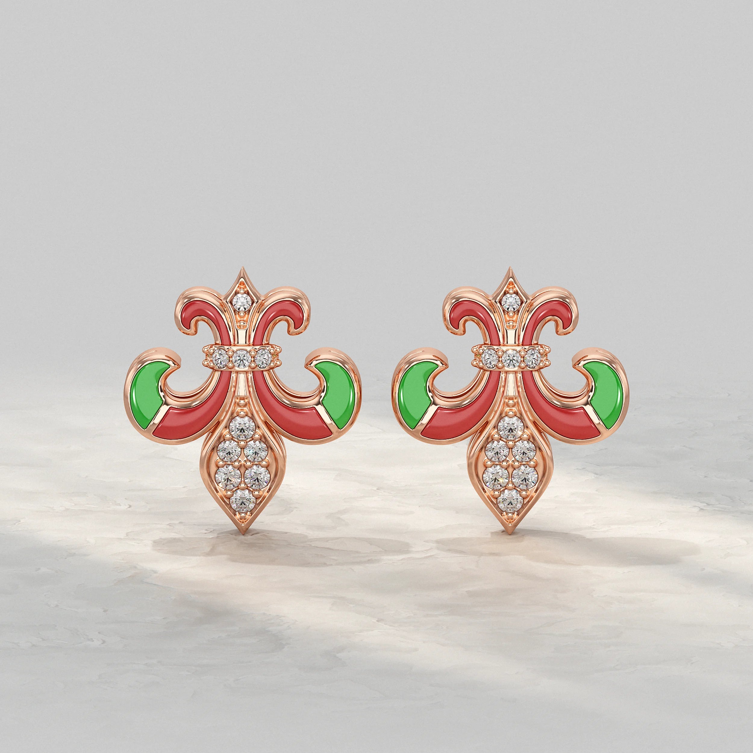 Enamel Diamond Fleur-de-Lis Stud Earrings