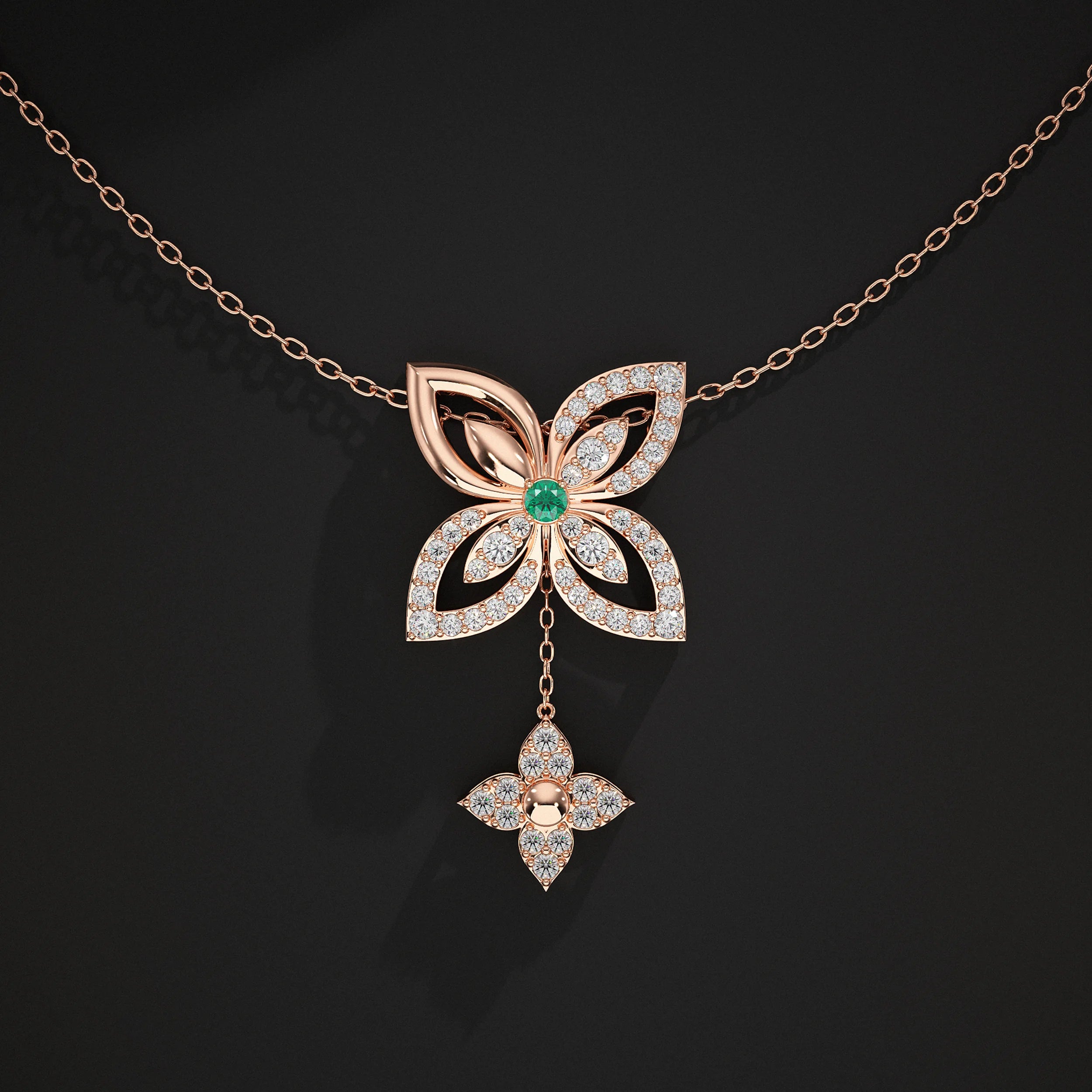 Round Diamond Flower Design With Drop Chains