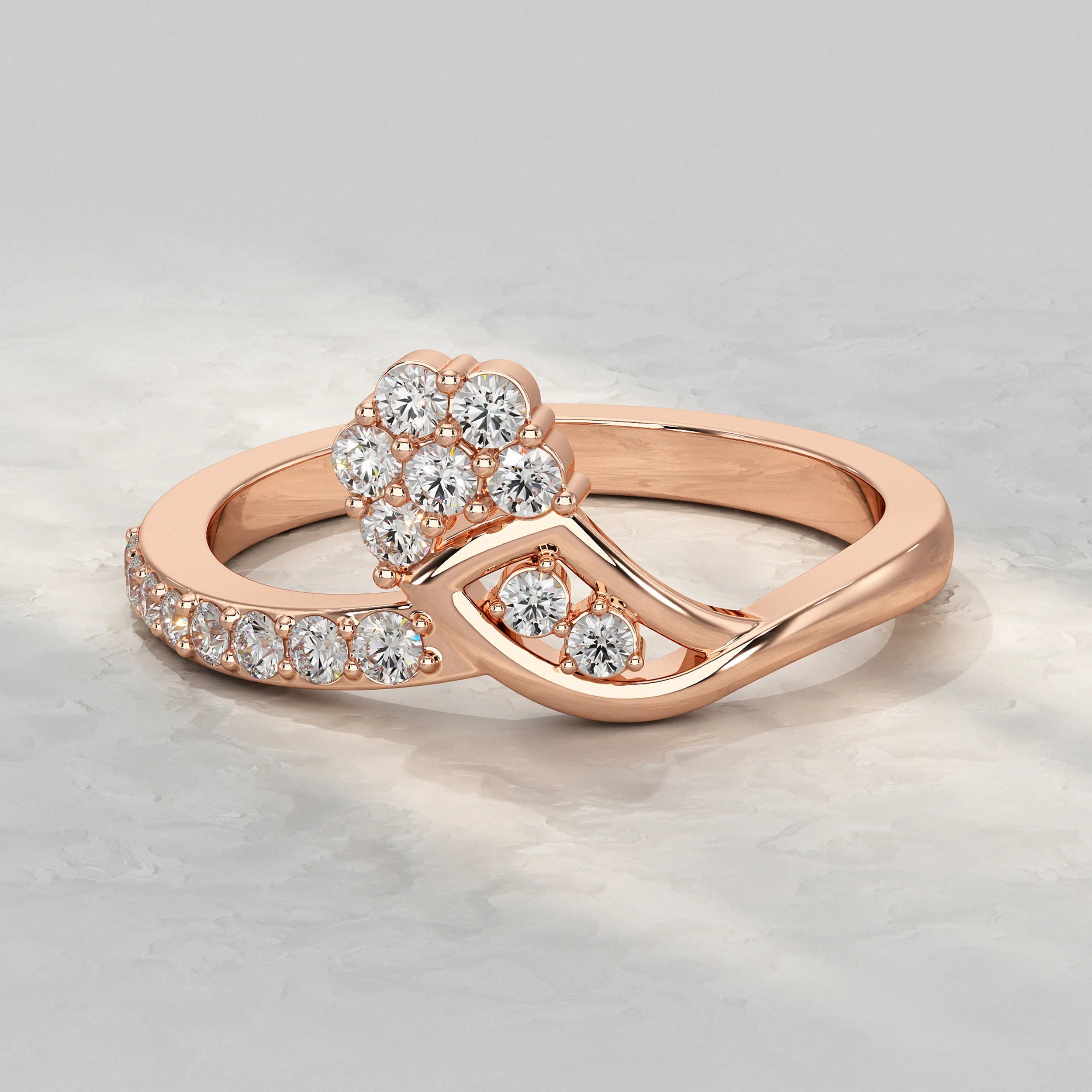 Floral Cluster Crossover Diamond Ring