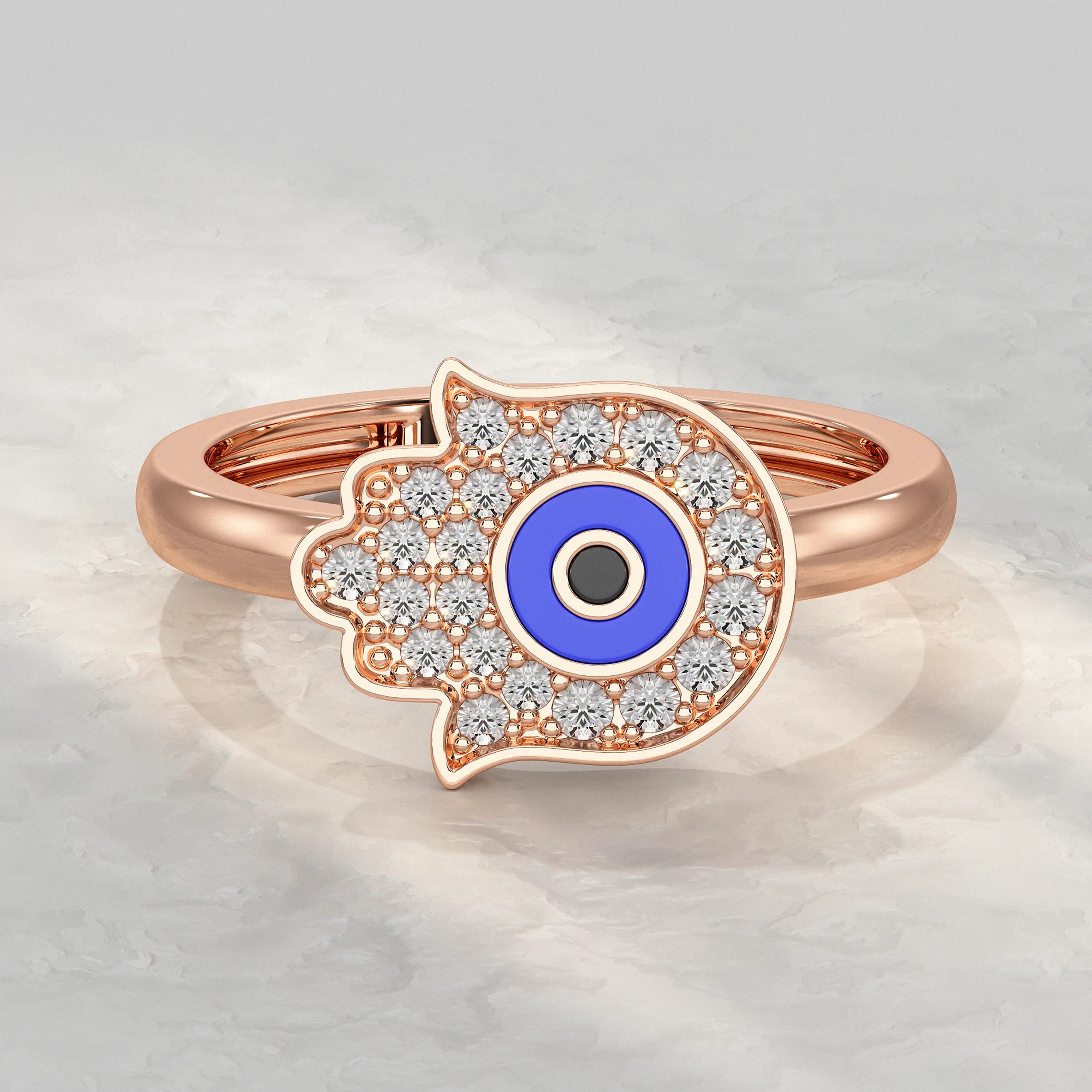 Hand Hamsa Evil Eye Lab Diamond Ring