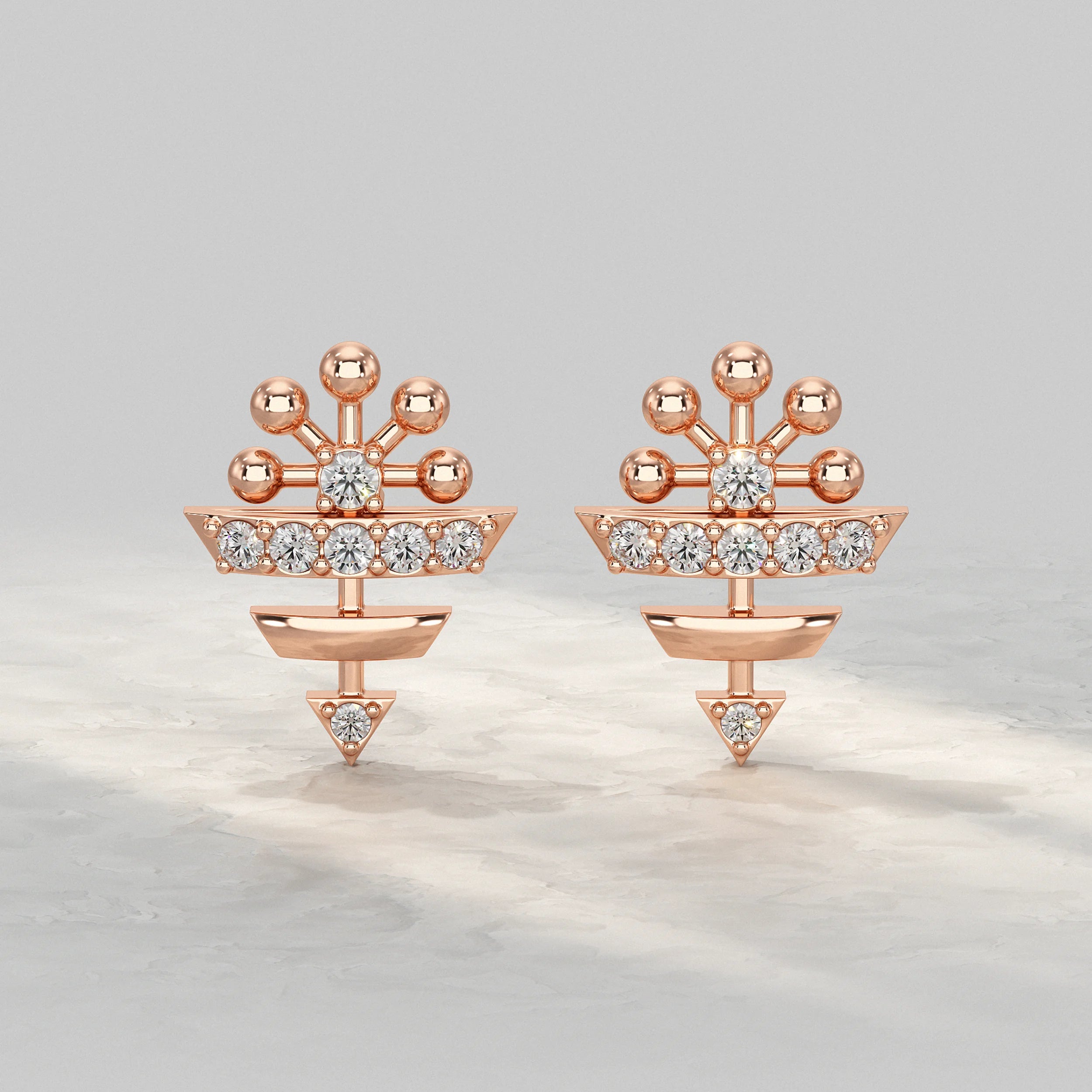 Geometric Round Diamond Pattern Stud Earrings