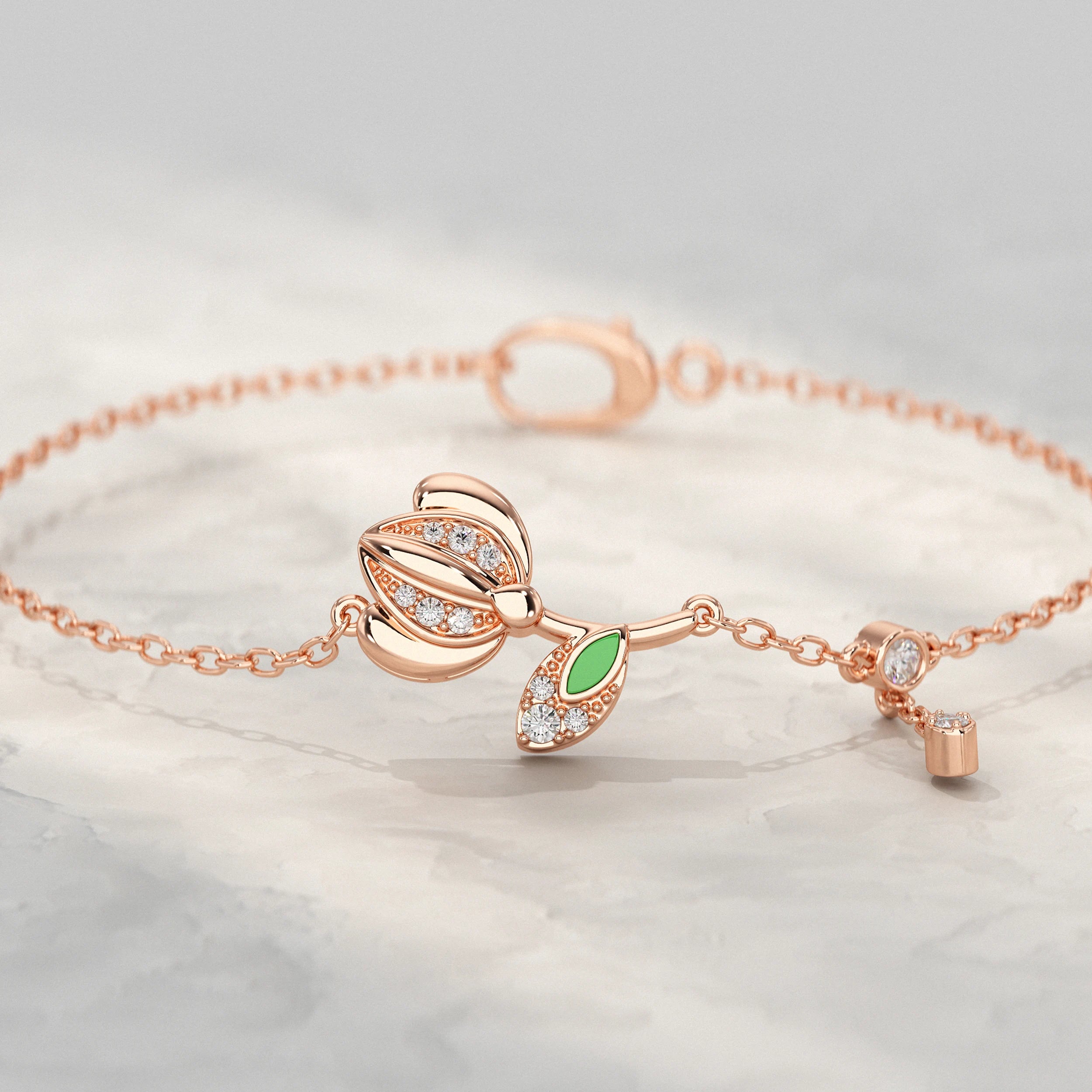 Sparkling Petal and Leaf Accent Bracelet