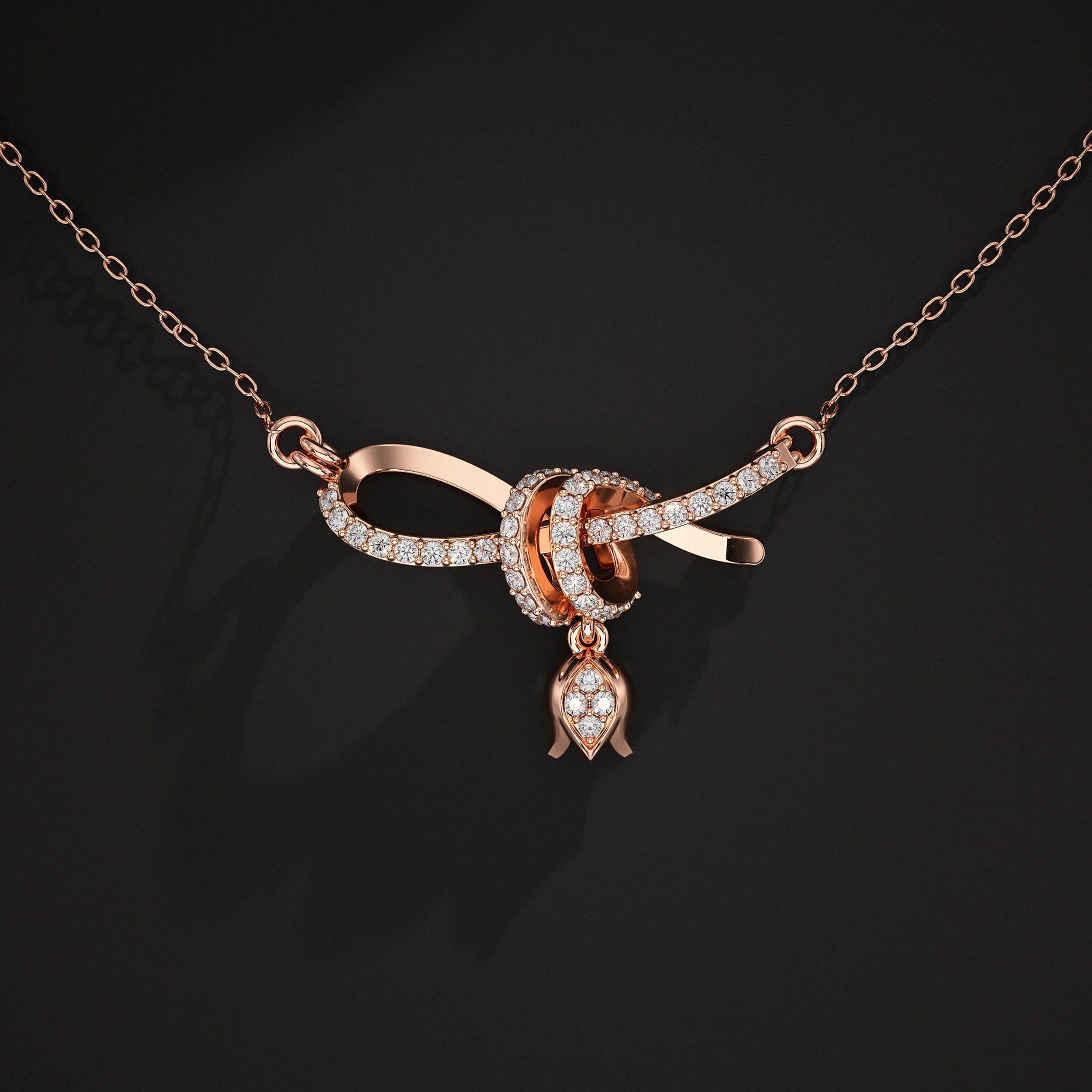 Round Lab Diamond Ribbon Knot Pendant