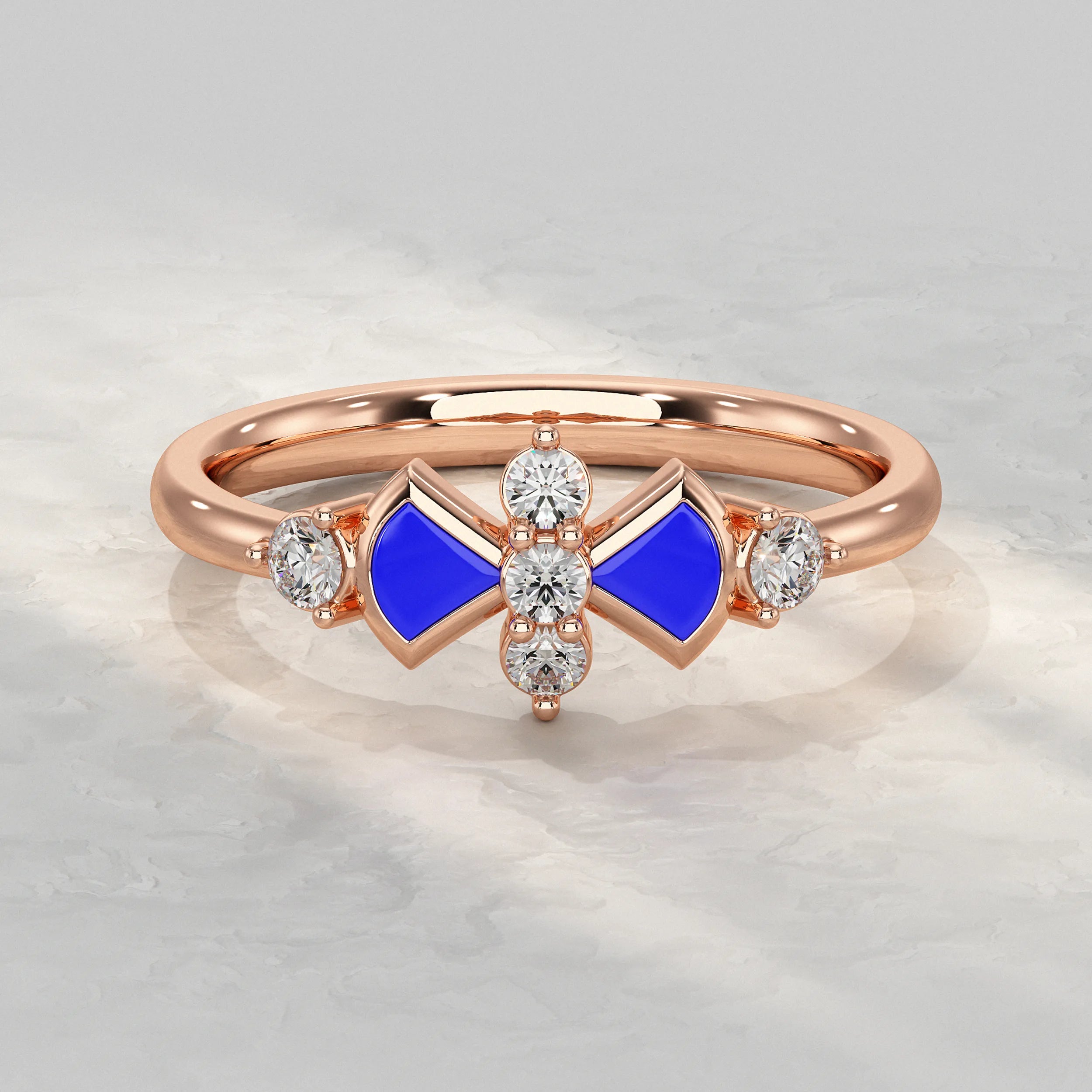 Modern Round Diamond Ring with Blue Enamel Accent