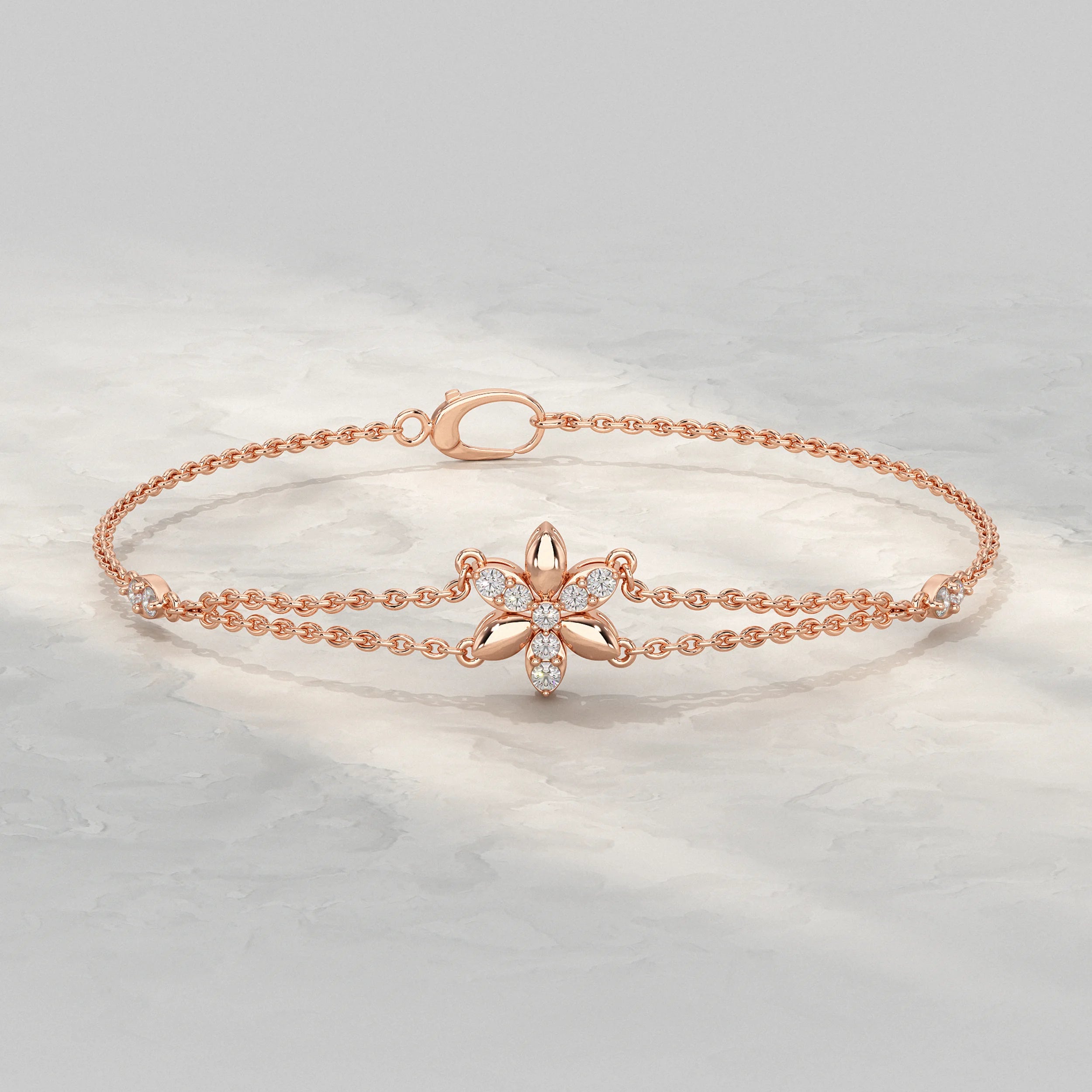 Round Diamond Floral Design Chain Bracelet