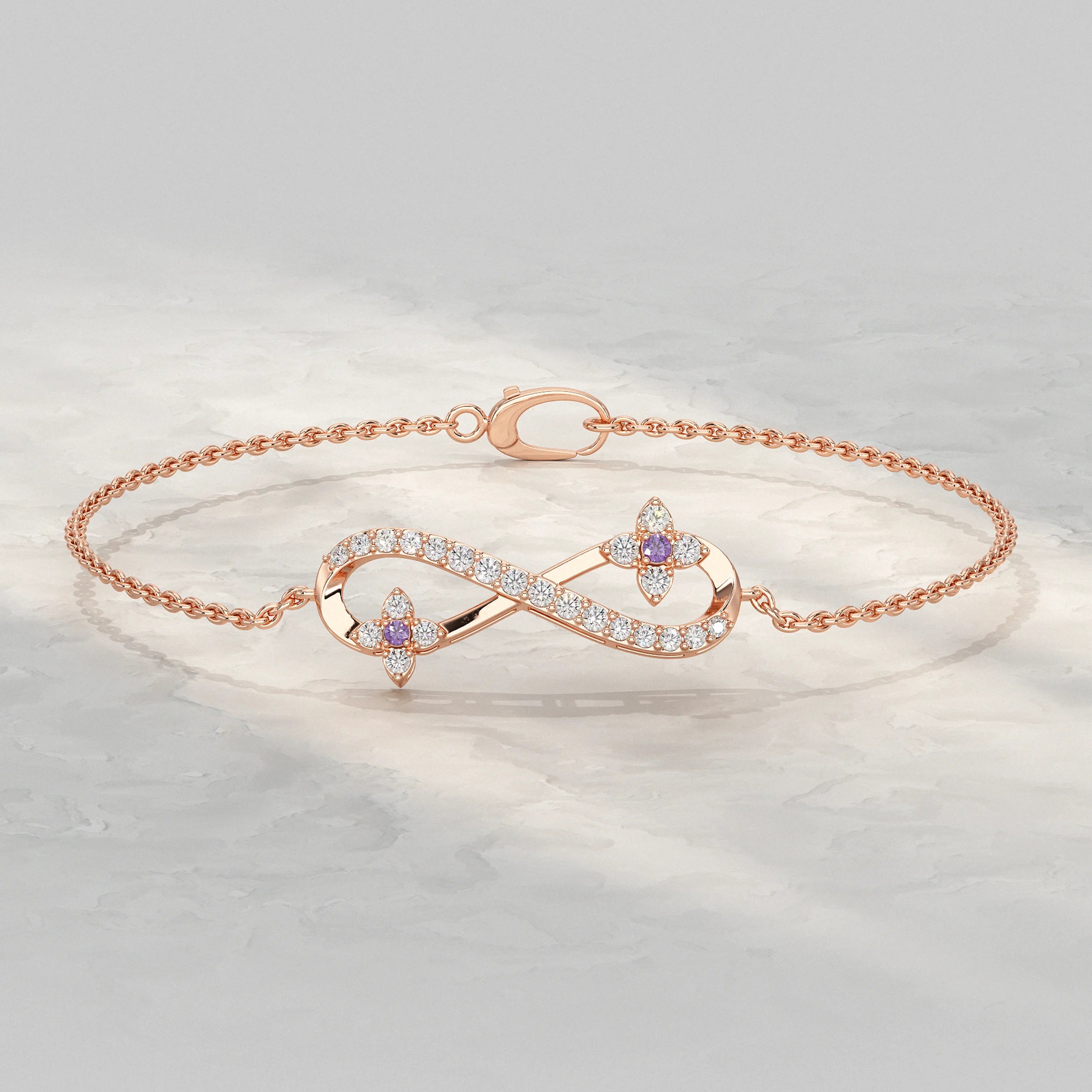 Round Lab Diamond Infinity Charm Chain Bracelet