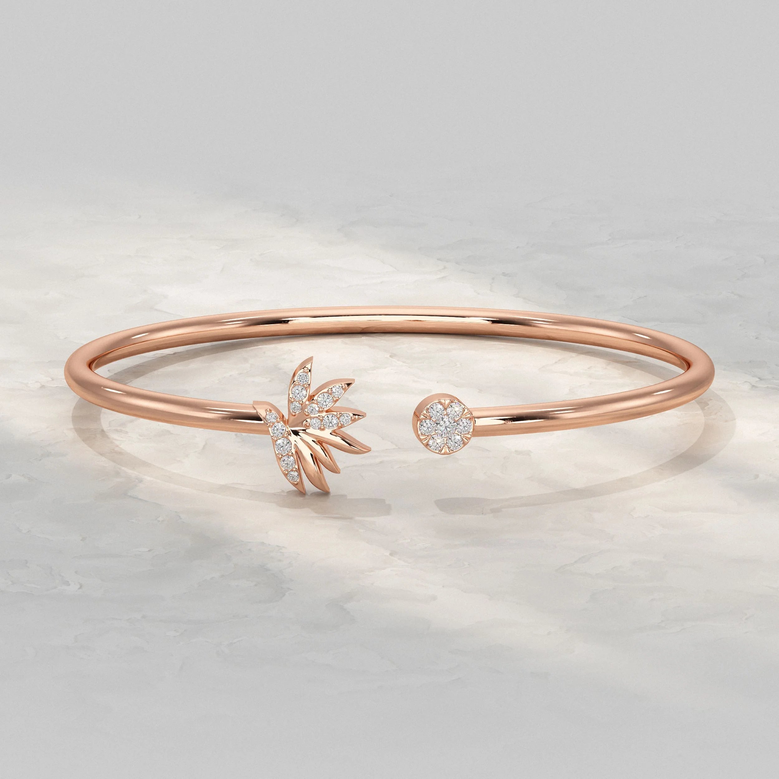 Round Diamond Open Cuff Bangle